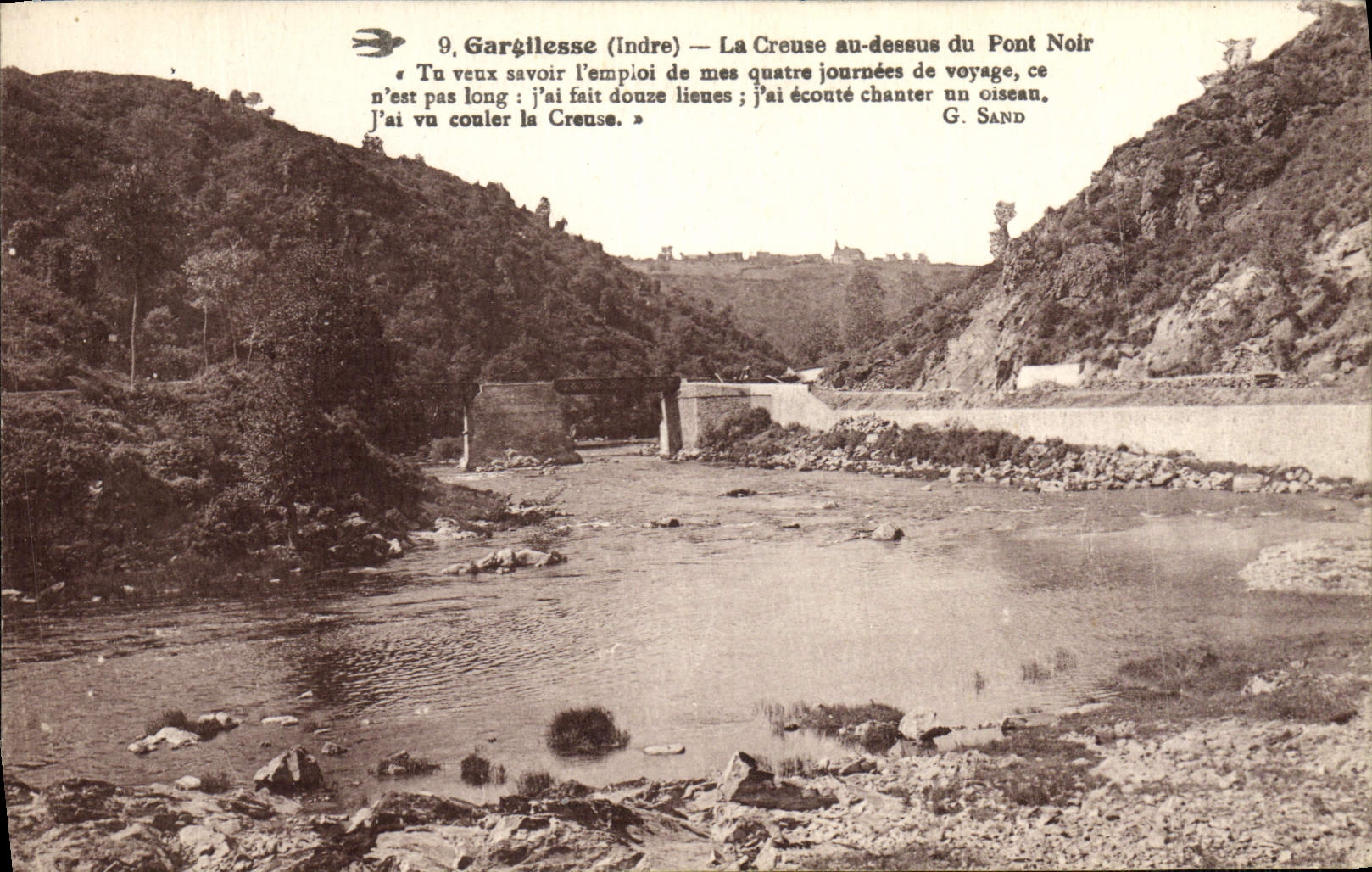 POSTAL Gargilesse de la VENDIMIA el hueco con la tapa del puente negro