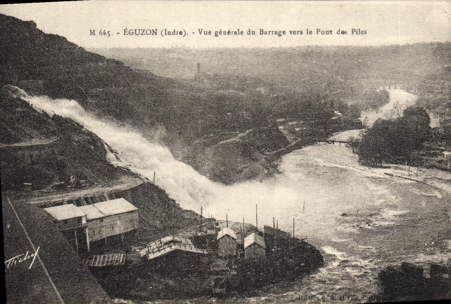 CPA Eguzon Vue Generale Du Barrage Vers Le Pont Des Piles