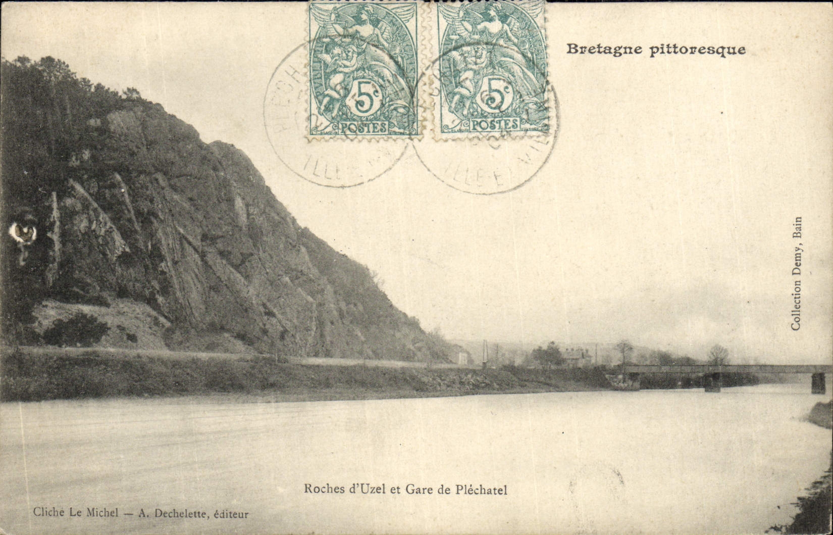 VINTAGE POSTCARD Picturesque Brittany Rocks D' Uzel And Gare De Plechatel