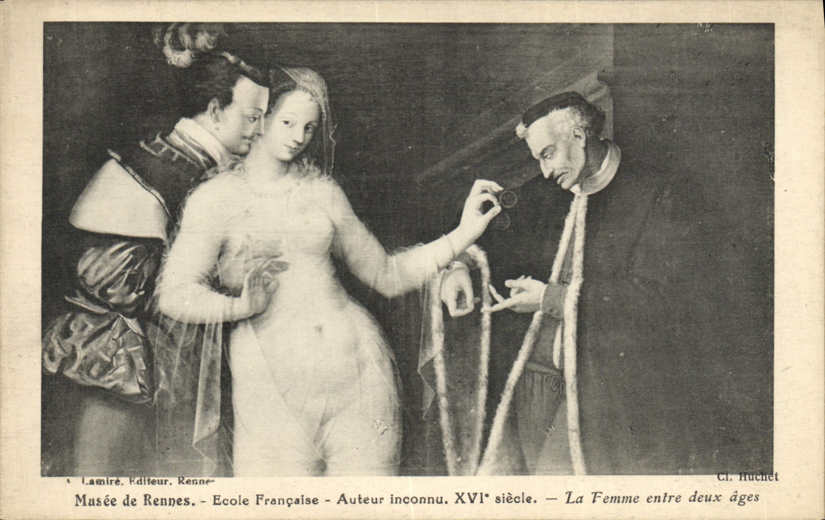 VINTAGE POSTCARD Museum Of Rennes French School Unknown Author the Woman Between Two Old