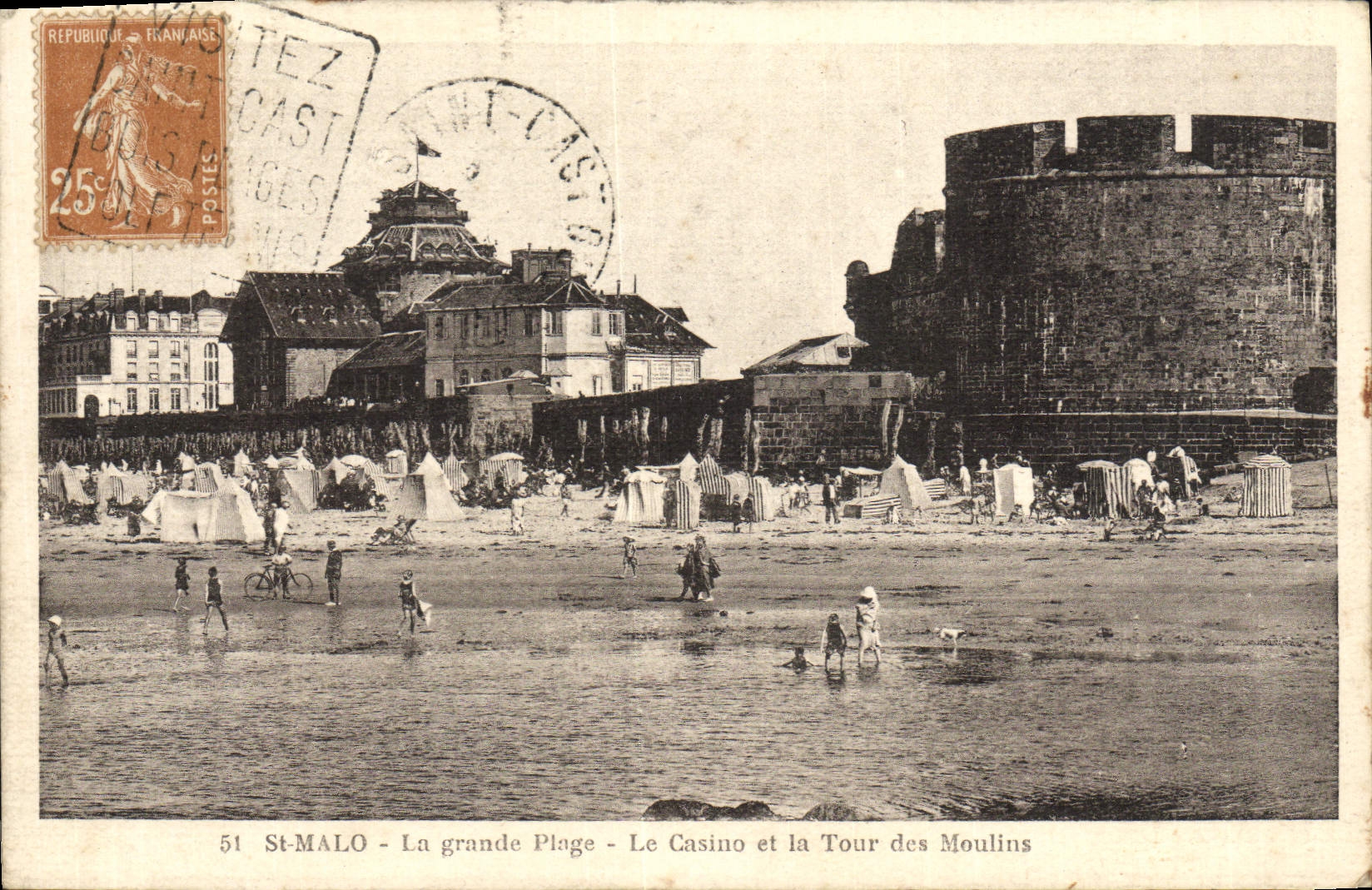 CPA St Malo la Grande Plage Le Casino Et La Tour Des Moulins