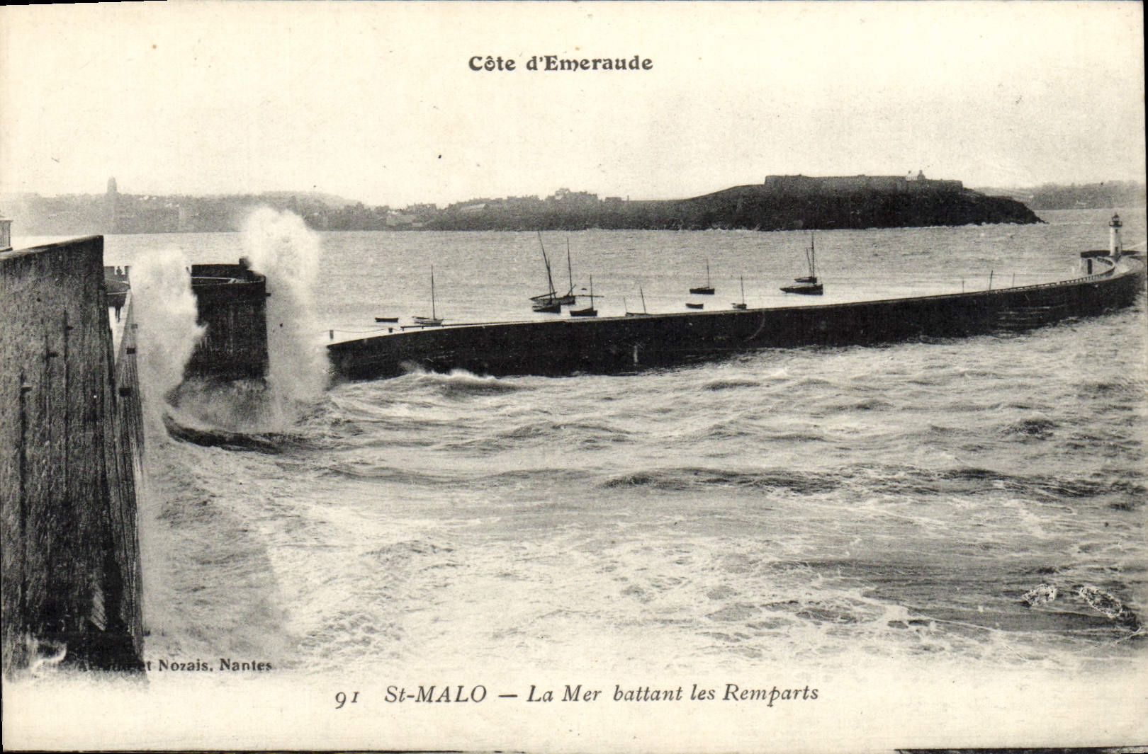 VINTAGE POSTCARD Emerald Dimension St Malo Sea Beating the Walls