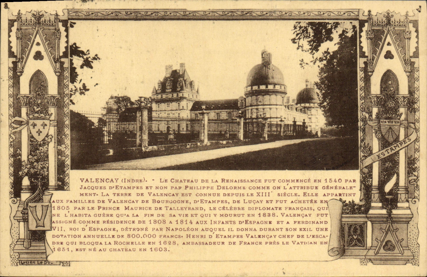 POSTAL Valencay de la VENDIMIA el castillo de Renacimiento