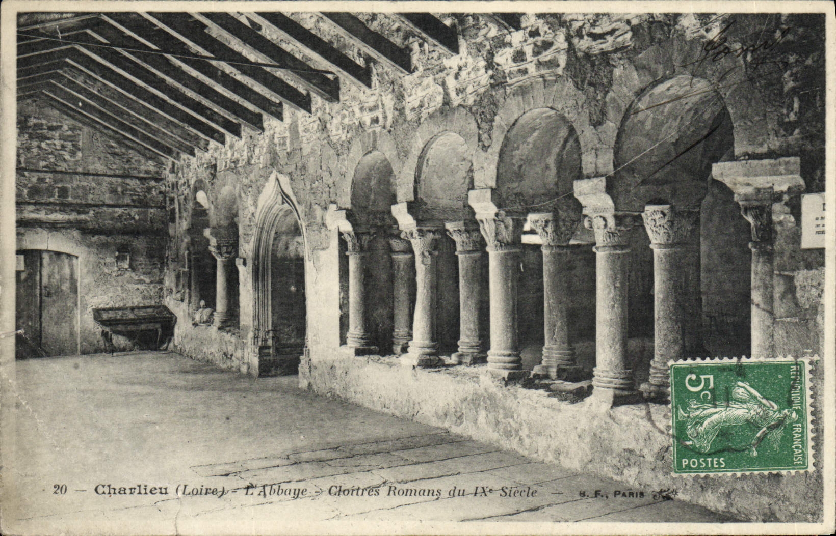 VINTAGE POSTCARD Charlieu Romance the Cloisters Abbey of 9th