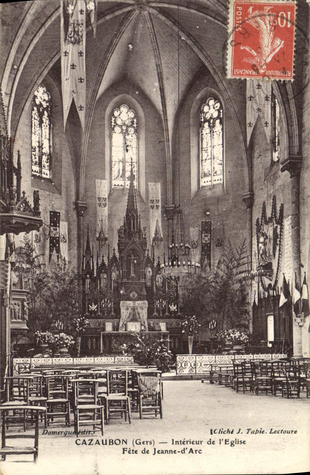 VINTAGE POSTCARD Cazaubon Interieur Of the Church Celebrates of Jeanne d' Arc