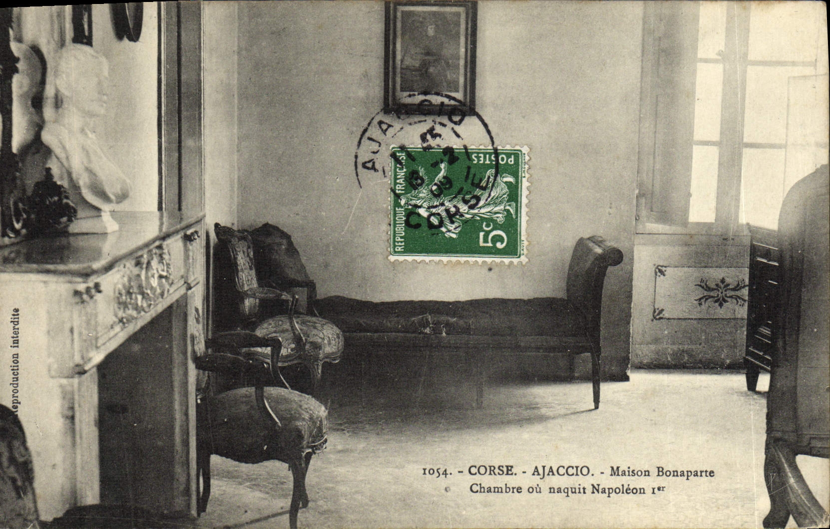 La casa Bonaparte Chaùbre de Ajacio de la POSTAL de la VENDIMIA o era Napoleon nato 1r