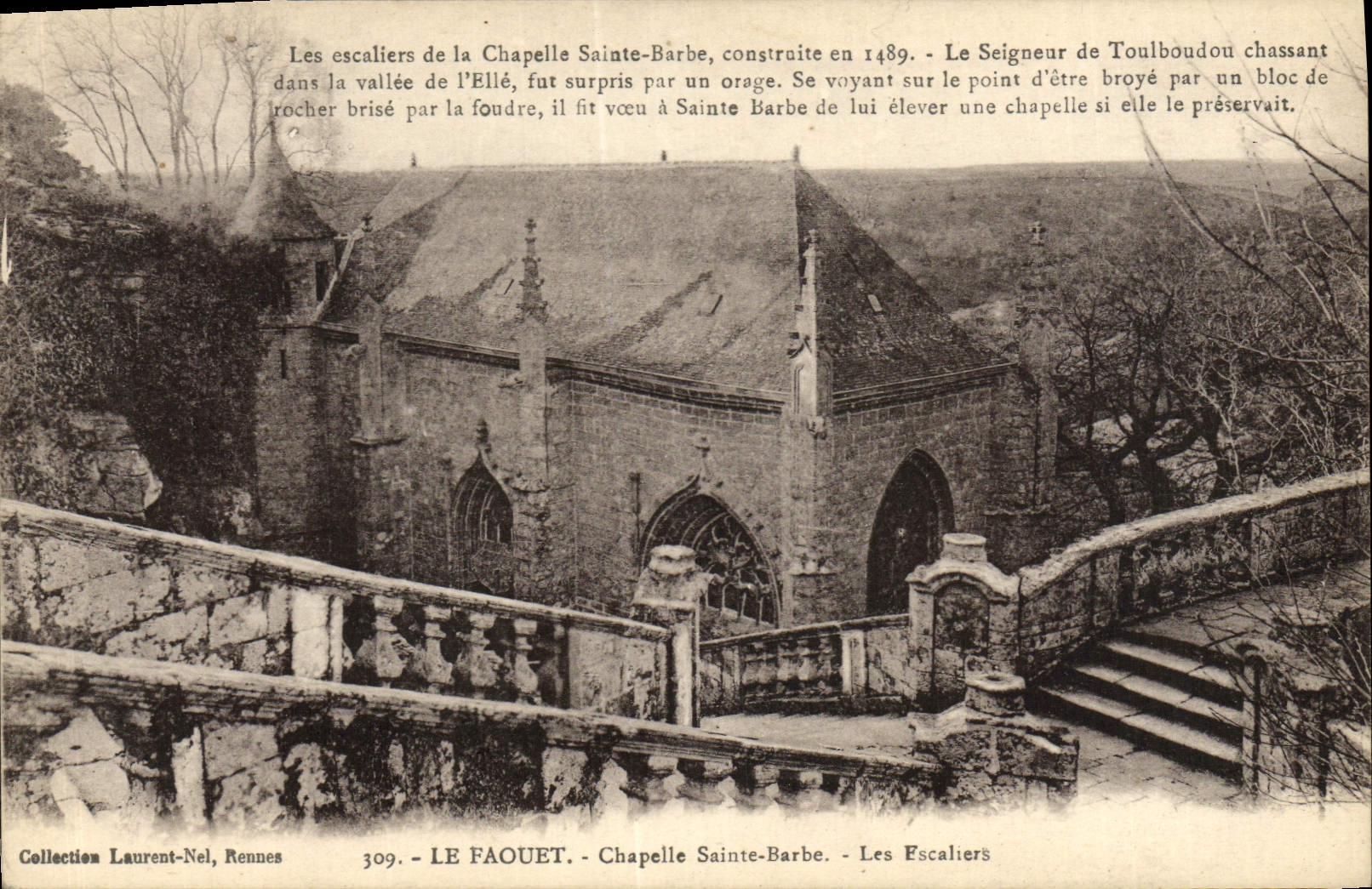 VINTAGE POSTCARD Faouet Vault Sainte Barb Staircases