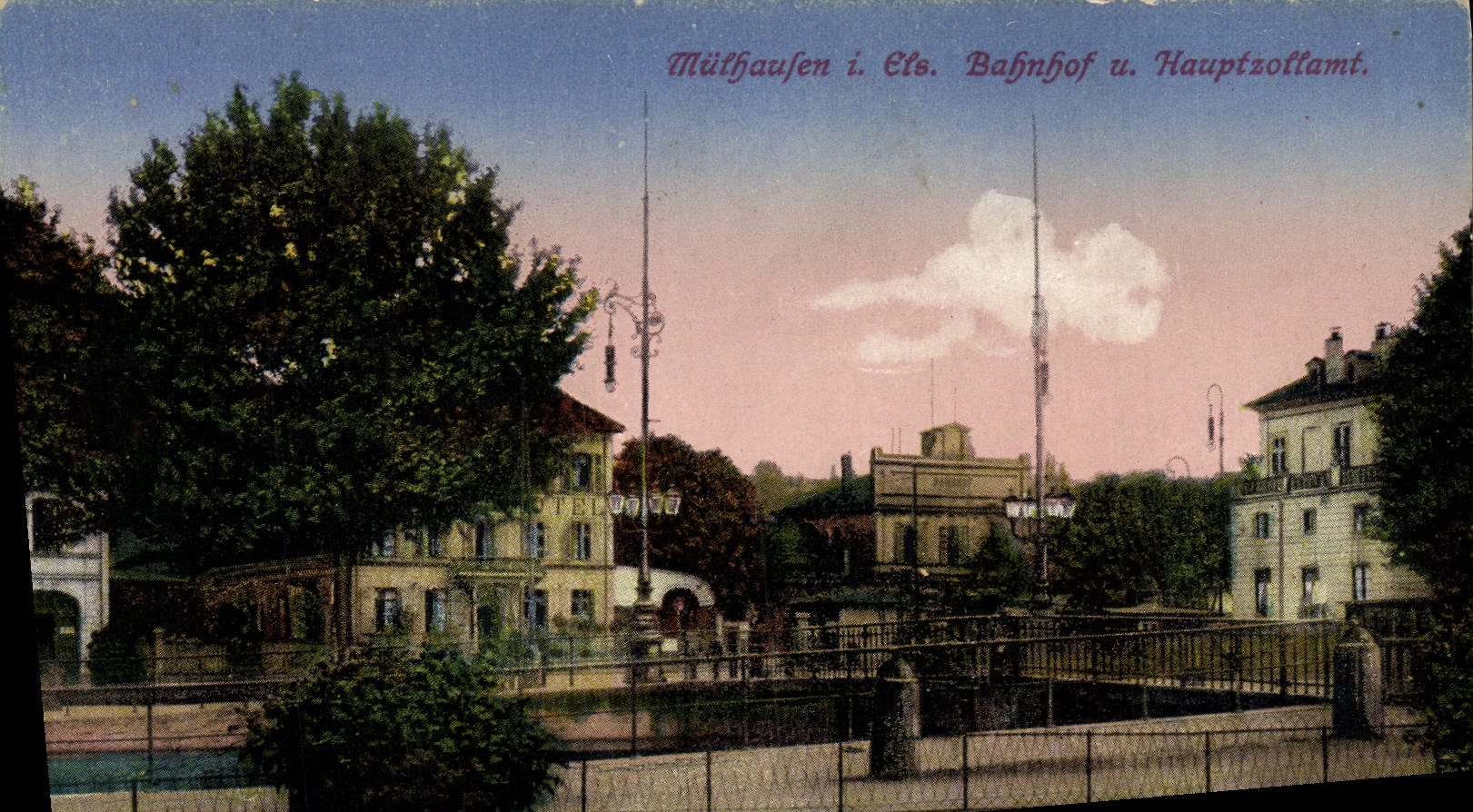 VINTAGE POSTCARD Mulhausen Bahnhof U Hauptzoffamt