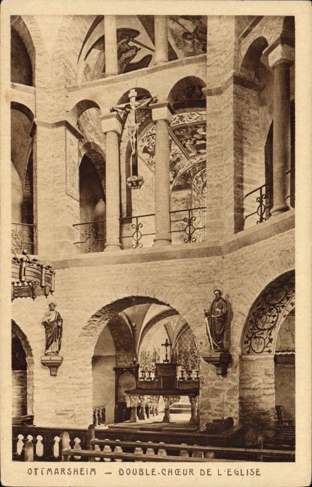 VINTAGE POSTCARD Ottmarsheim Doubles Cheour Of the Church