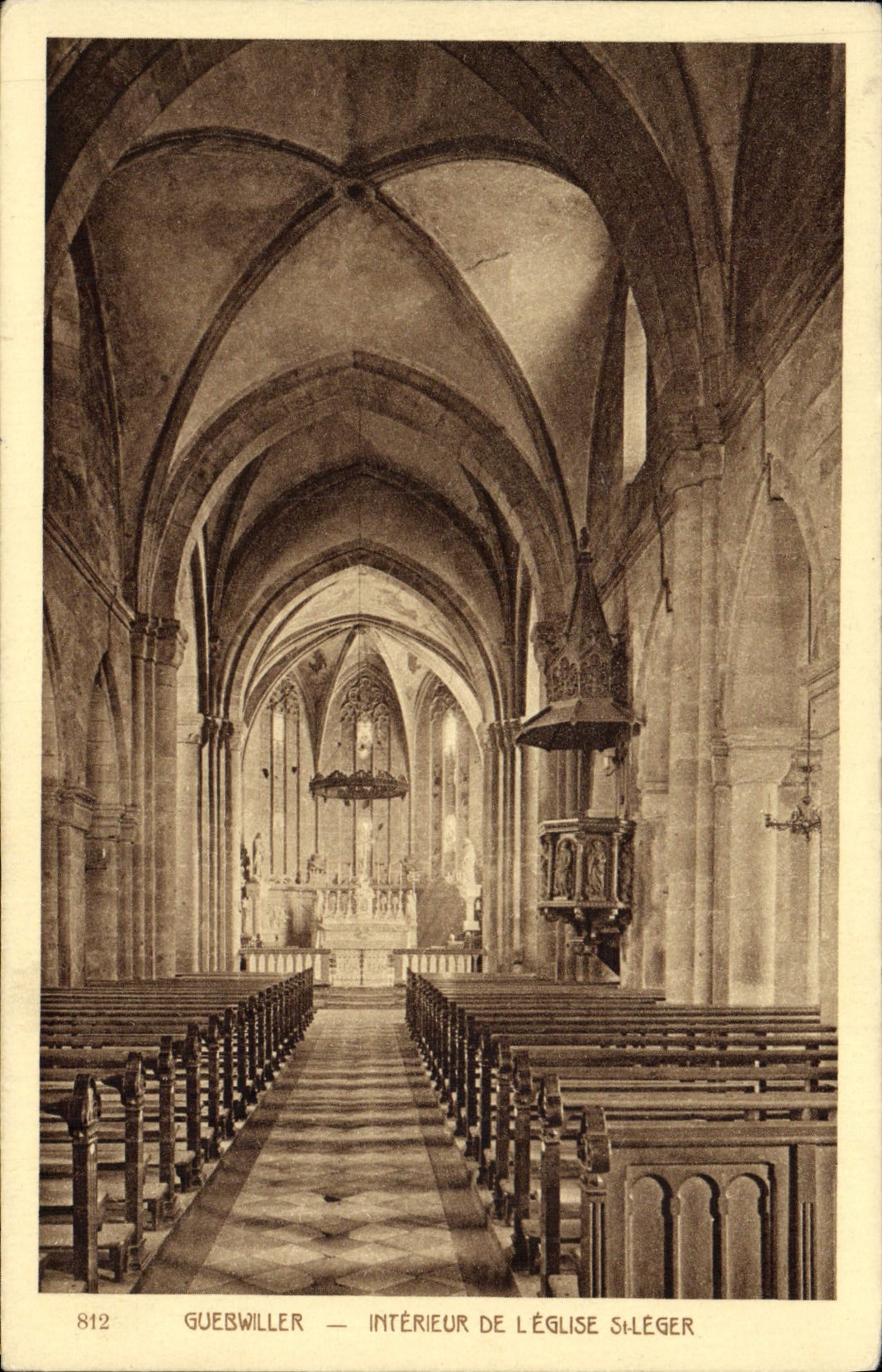 VINTAGE POSTCARD Interior Guebwiller Of the Church Light St