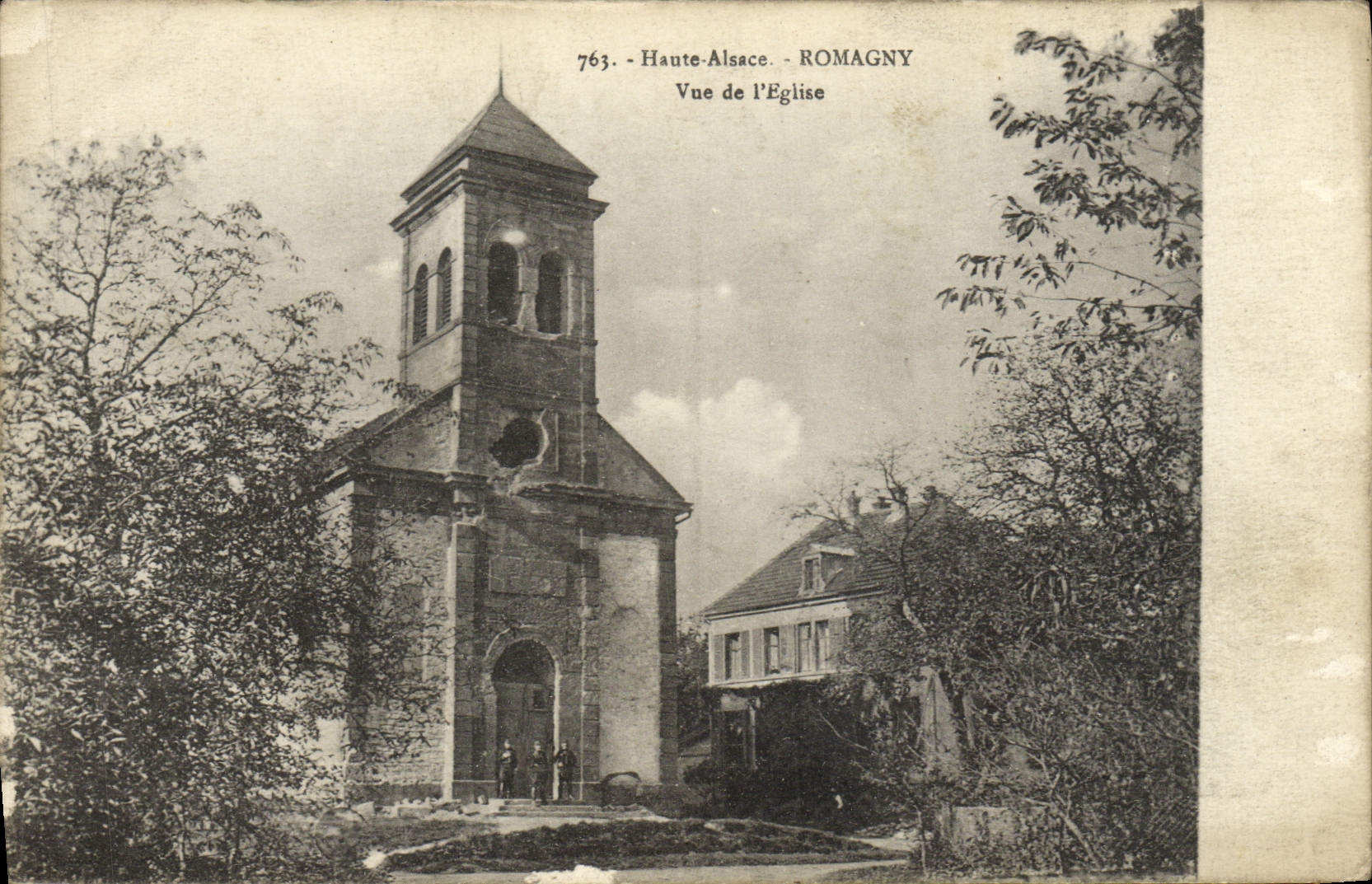 POSTAL alta Alsacia Romagny de la VENDIMIA visto de la iglesia
