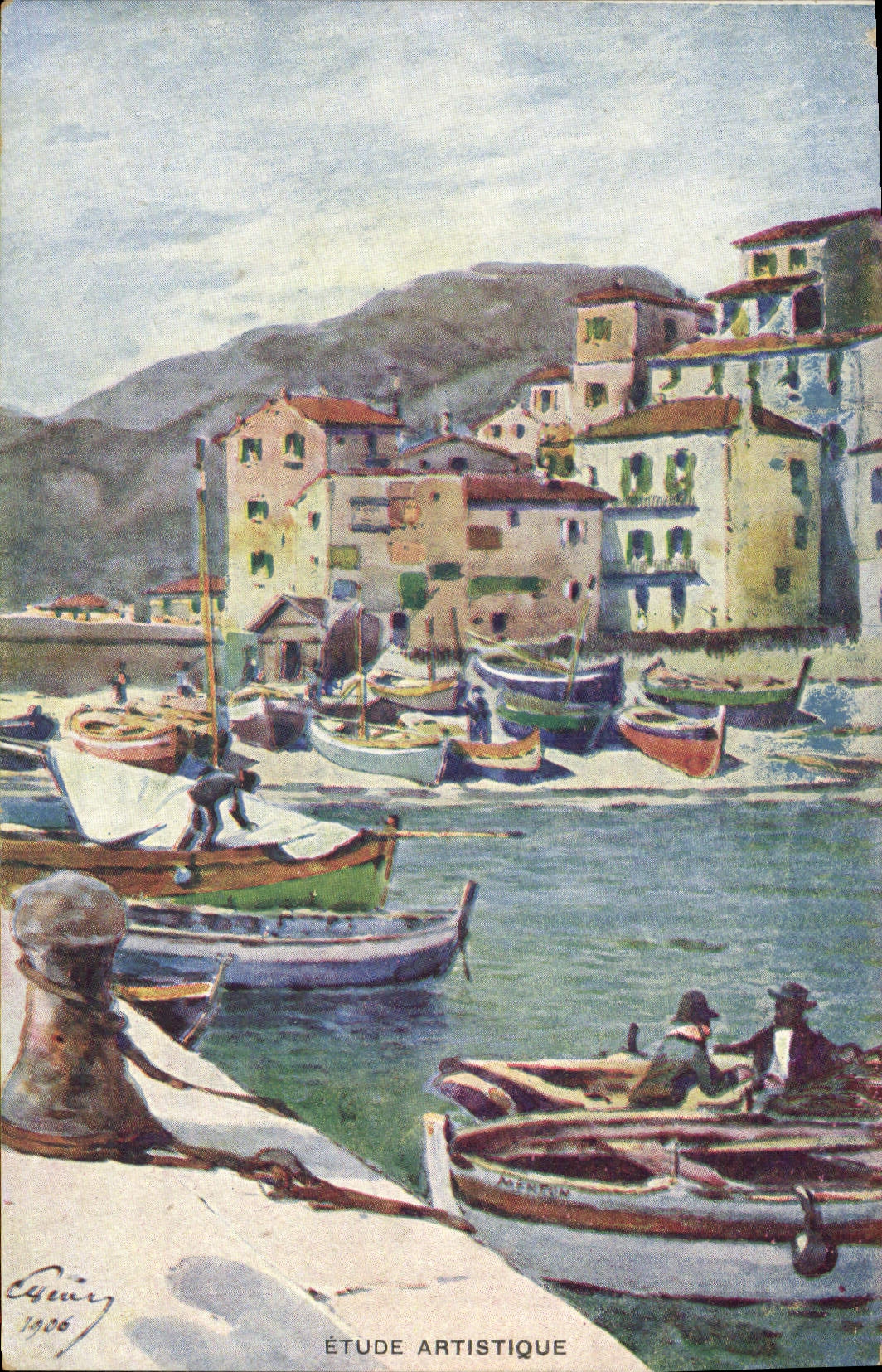 La POSTAL de la VENDIMIA el puerto tiene barcos Menton