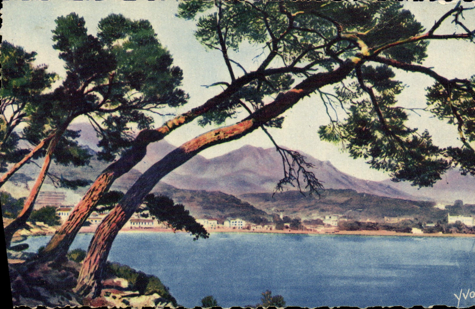 La POSTAL Francia suave de la VENDIMIA dimensiona el paisaje del azul Menton del cabo Martin