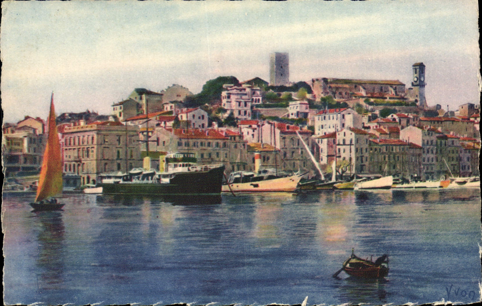 VINTAGE POSTCARD Soft France Dimensions Cannes Azure the Port And the Mount Knight Boats