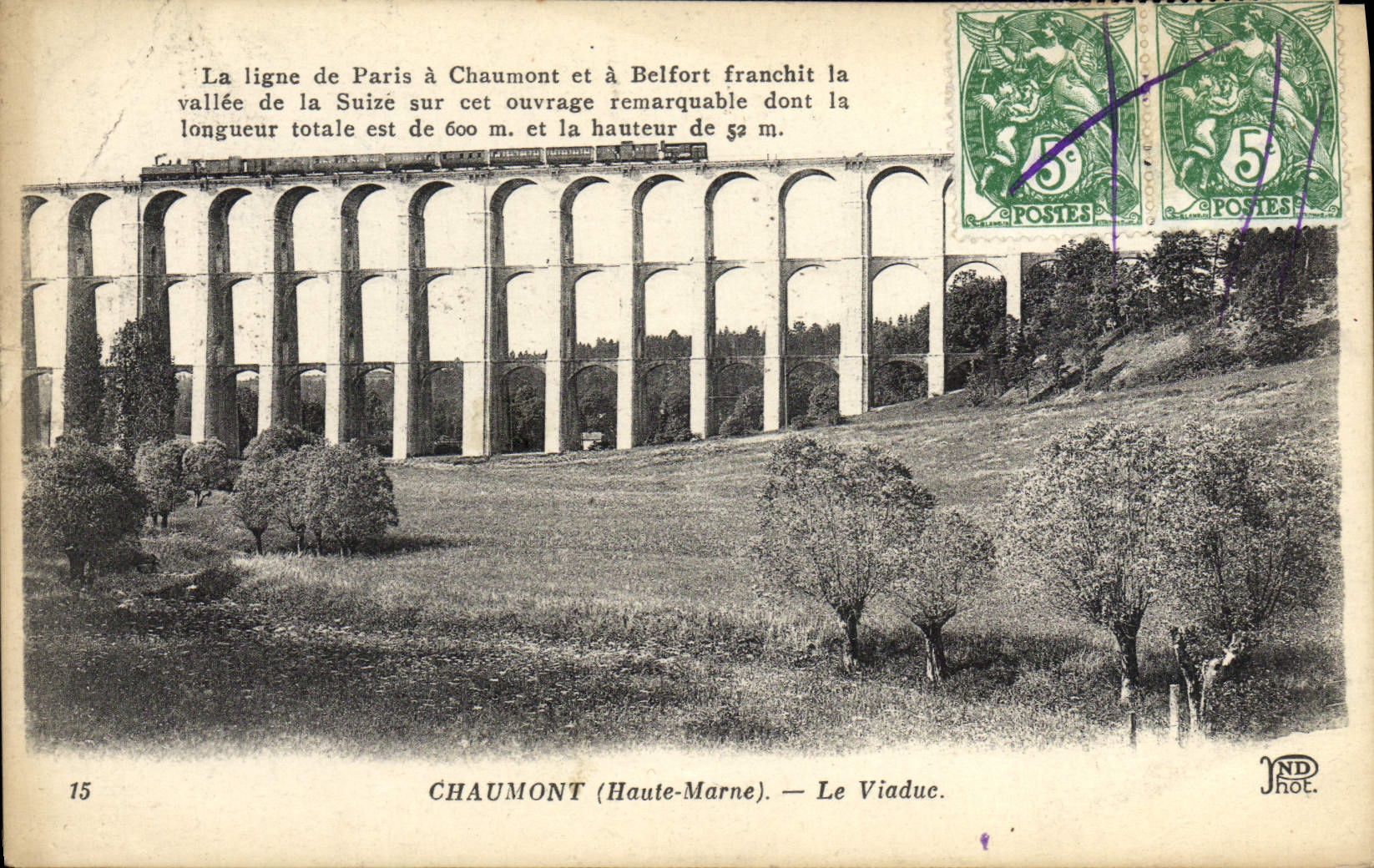 VINTAGE POSTCARD Chaumont the Viaduct Train