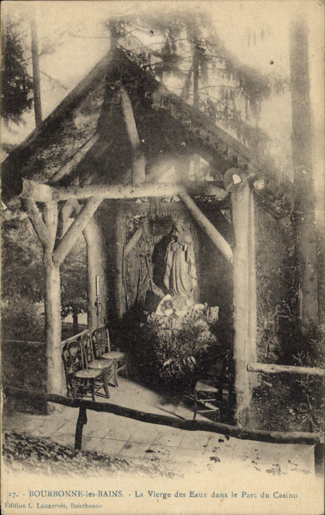 VINTAGE POSTCARD Bourbonne Les Bains the Virgin of Water In the Park of the casino