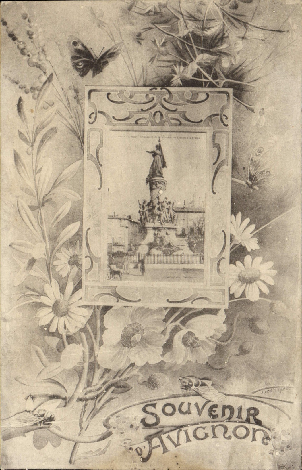 Mariposa de la memoria de Avignon de la POSTAL de la VENDIMIA