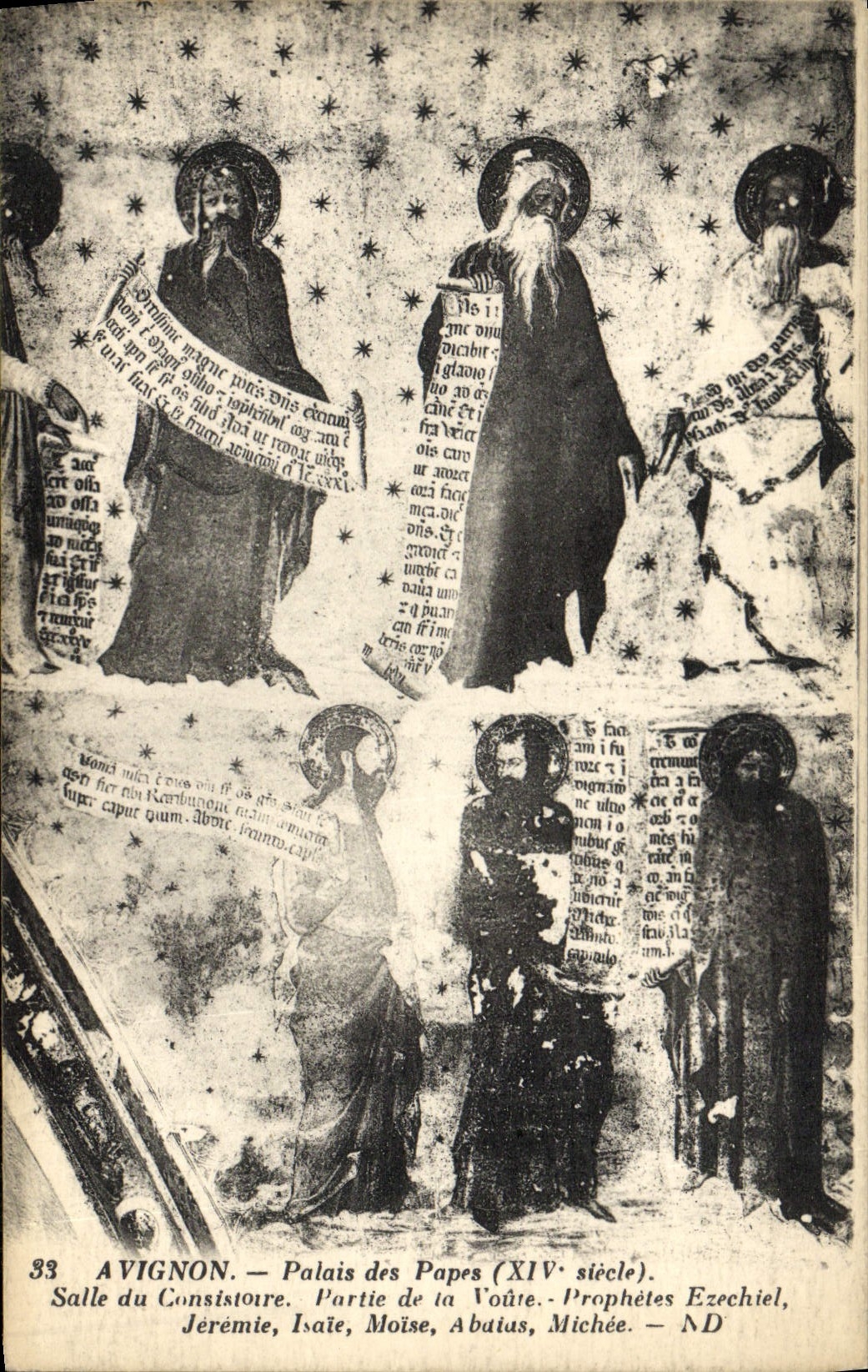 La POSTAL Avignon Palais de la VENDIMIA de los papas Charles Salle del consistorio salió los profetas de la cámara acorazada de los apoyos de Ezechiel Jeremie Isaie