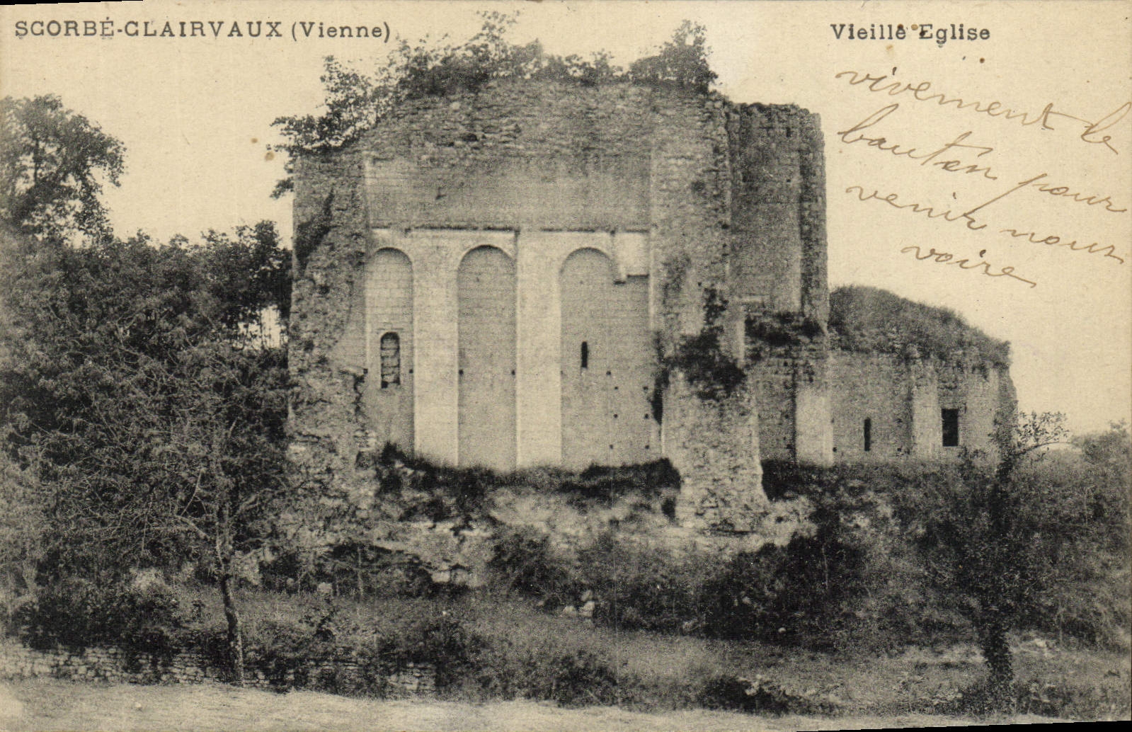 Iglesia de la mujer mayor de Scorbe Clairvaux de la POSTAL de la VENDIMIA