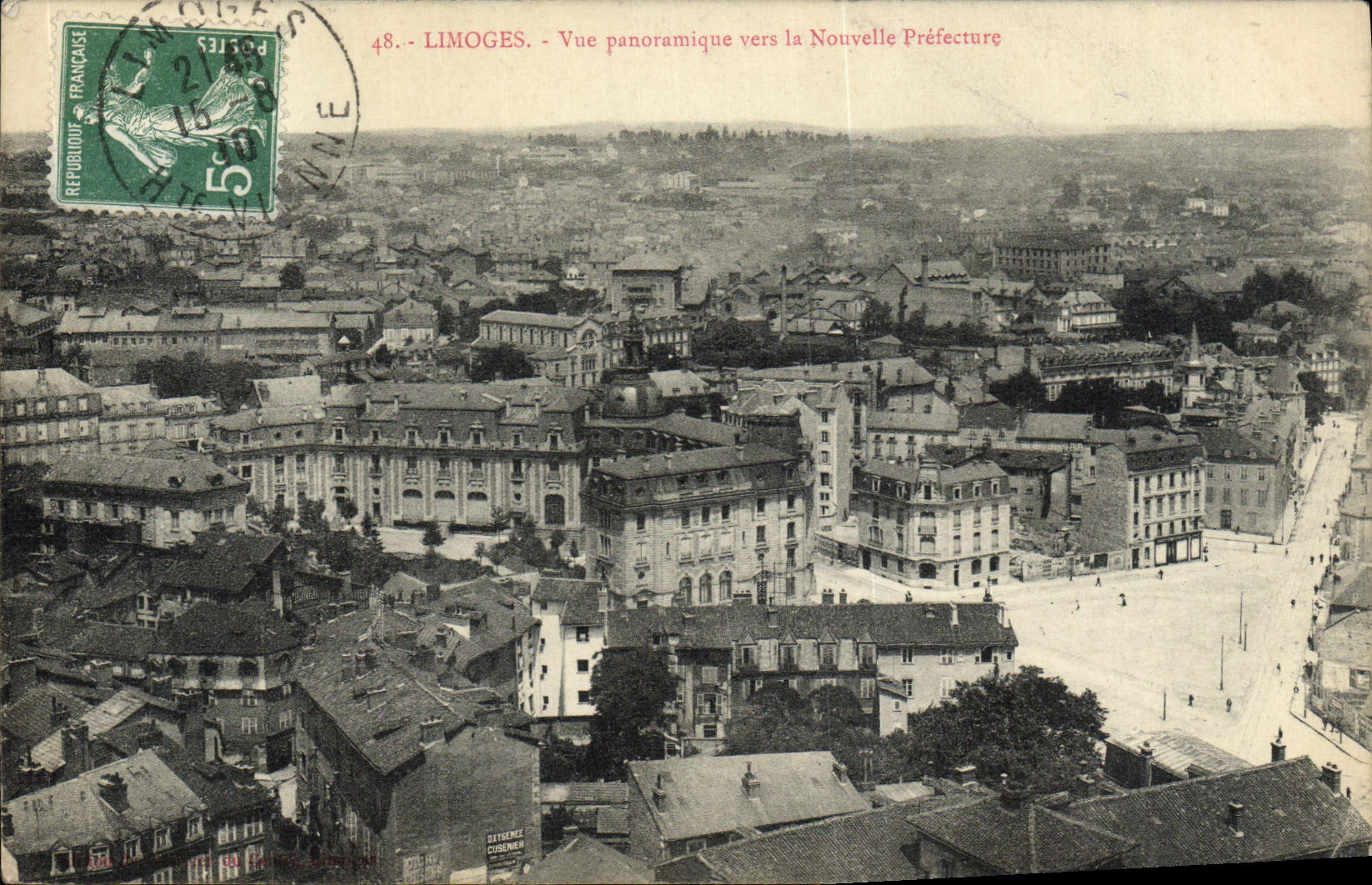 Opinión panorámica de Limoges de la POSTAL de la VENDIMIA hacia la nueva prefectura