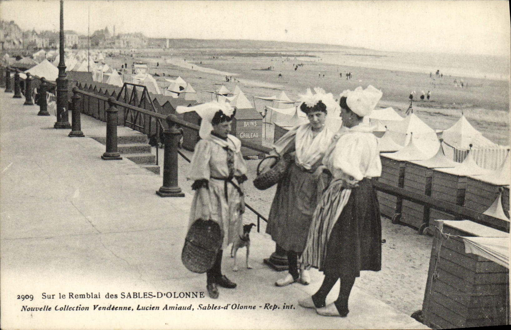 POSTAL de la VENDIMIA Sables d'Olonne en el traje del folklore del terraplén
