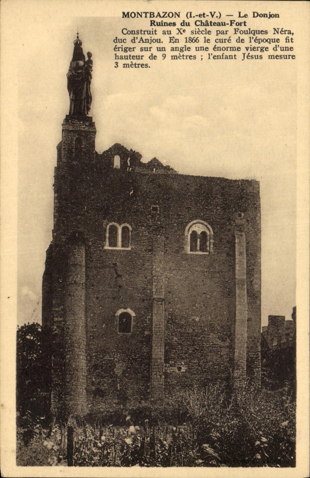 VINTAGE POSTCARD Montbazon the keep Ruins of the Strong castle