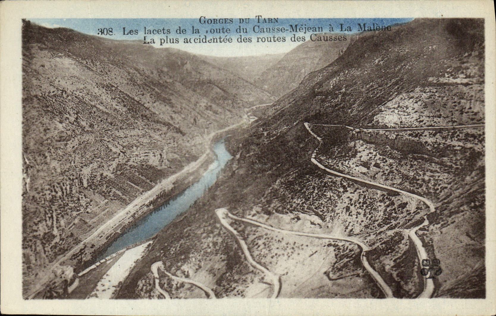 VINTAGE POSTCARD Gorges of the Tarn laces of road Mejean the Causse in Malene
