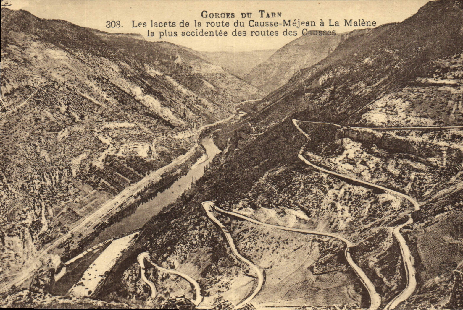 VINTAGE POSTCARD Gorges of the Tarn laces of the road of the Mejean Causse in Malene