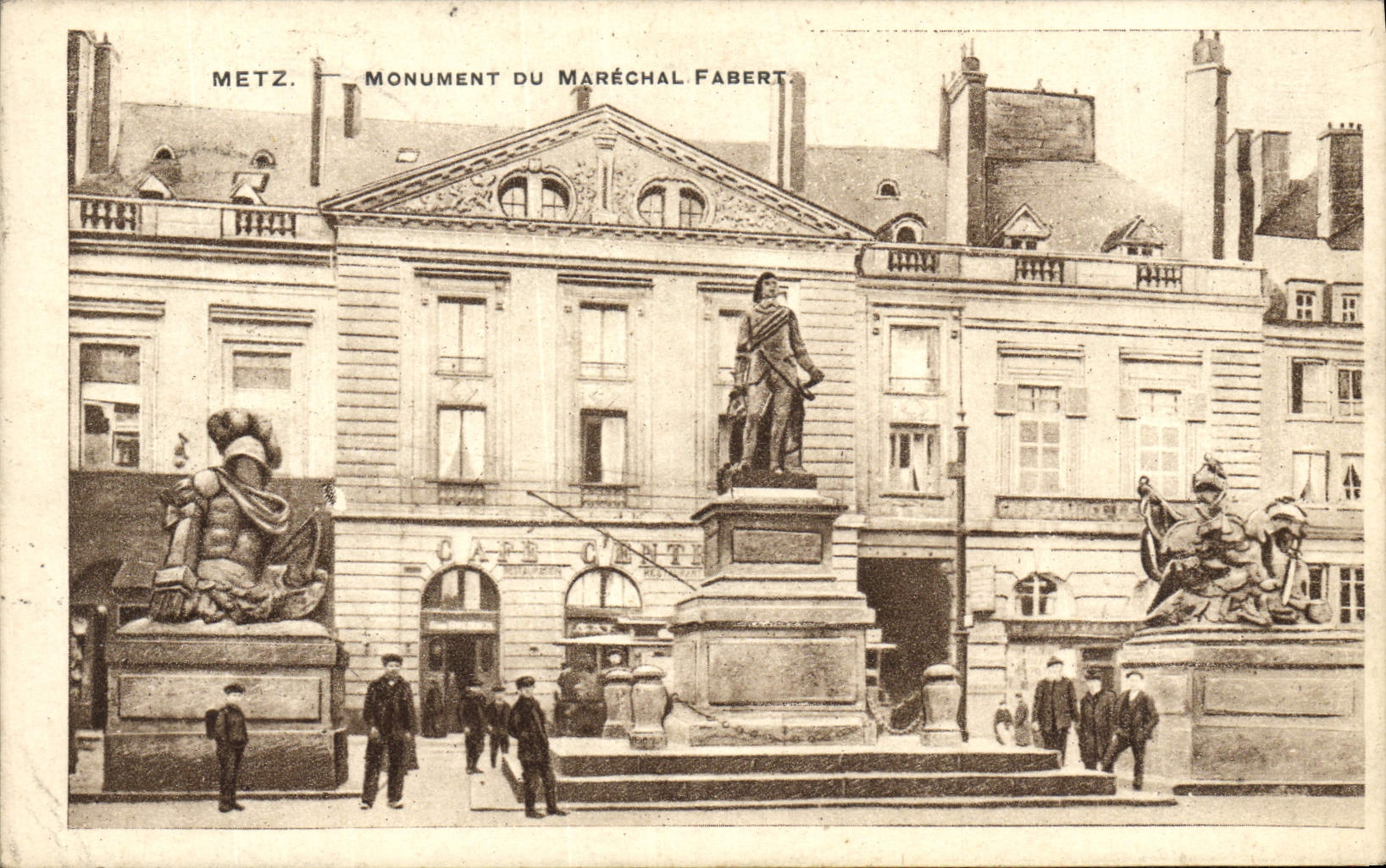 Monumento de Metz de la POSTAL de la VENDIMIA del mariscal de Fabert