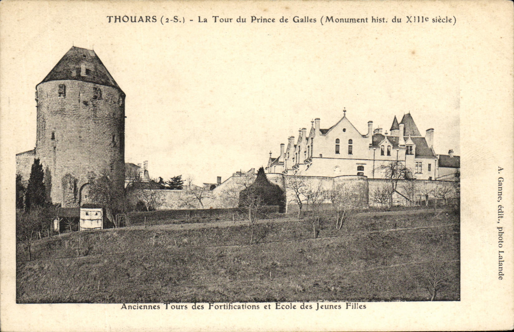 VINTAGE POSTCARD Thouars the Tower Of Prince De Galles Old towers of the fortifications and School of the young girls