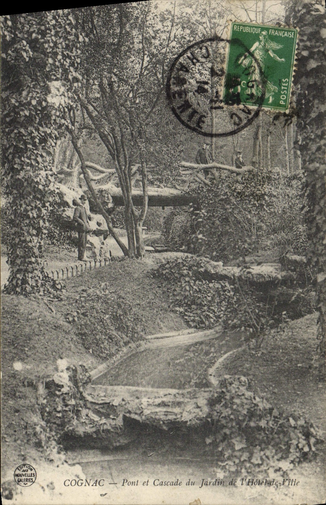 VINTAGE POSTCARD Cognac Bridge And Cascades Of the Garden Of the Town hall