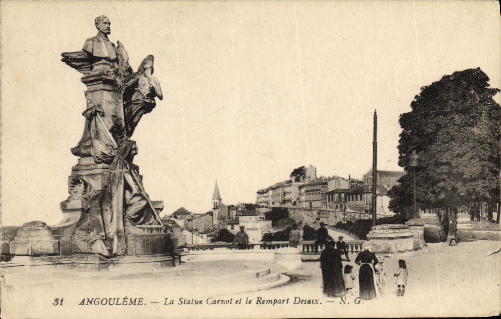 VINTAGE POSTCARD Angouleme the Carnot Statue And the Desaix Rampart
