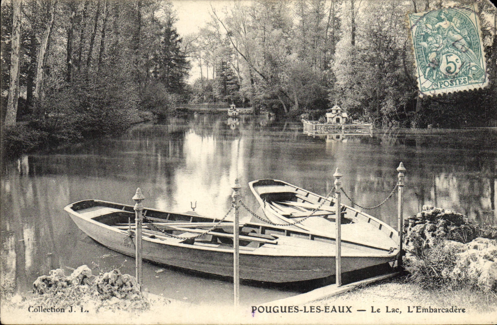 VINTAGE POSTCARD Pougues Water the Lake the Landing stage
