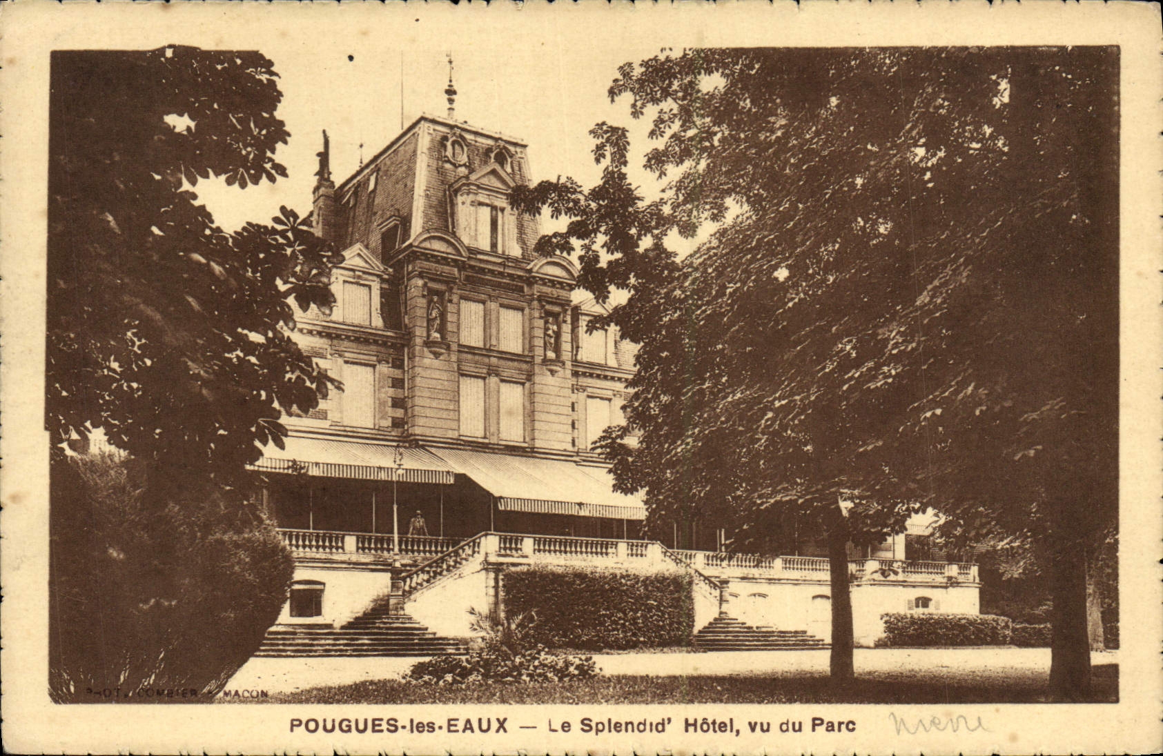 VINTAGE POSTCARD Pougues Water Splendes Hotel Seen Of the Park