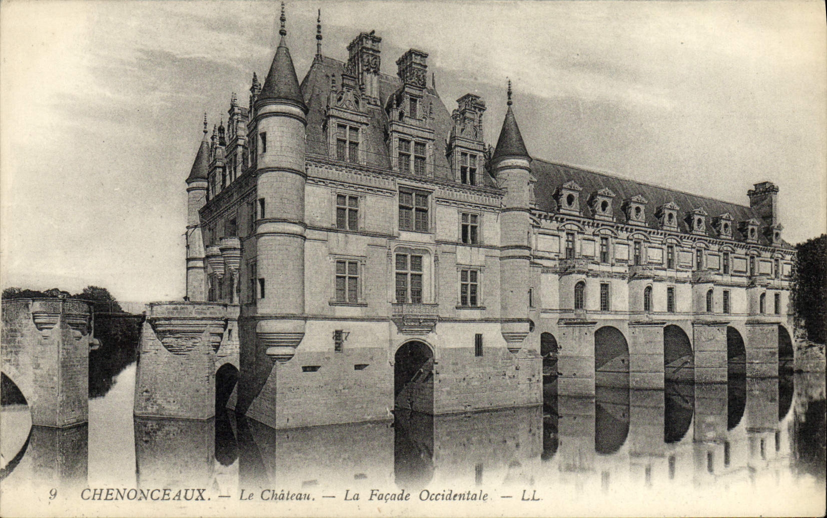 POSTAL Chenonceaux de la VENDIMIA el castillo el ataque frontal occidental