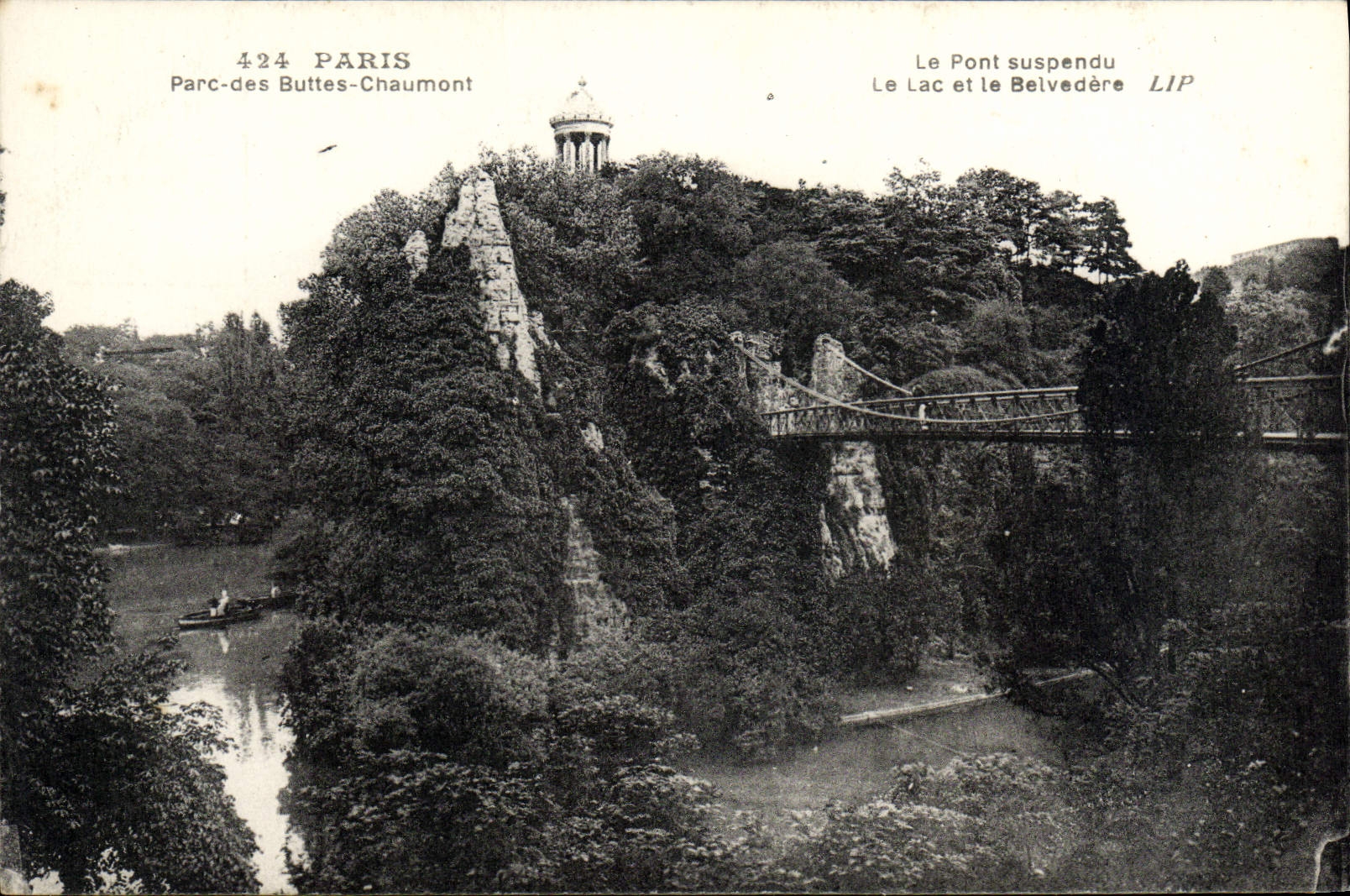 VINTAGE POSTCARD Paris Park Of the Chaumont Hillocks the suspended bridge