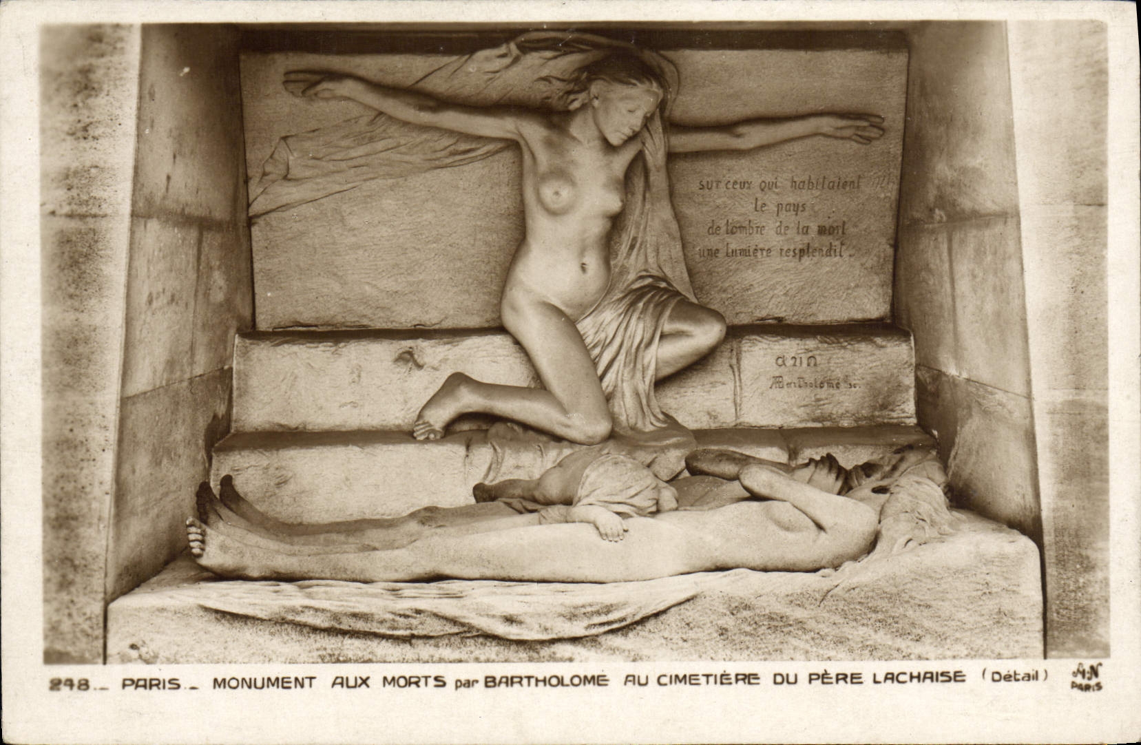 VINTAGE POSTCARD Paris War memorial By Bartholome With the Cemetery of the Lachaise Father