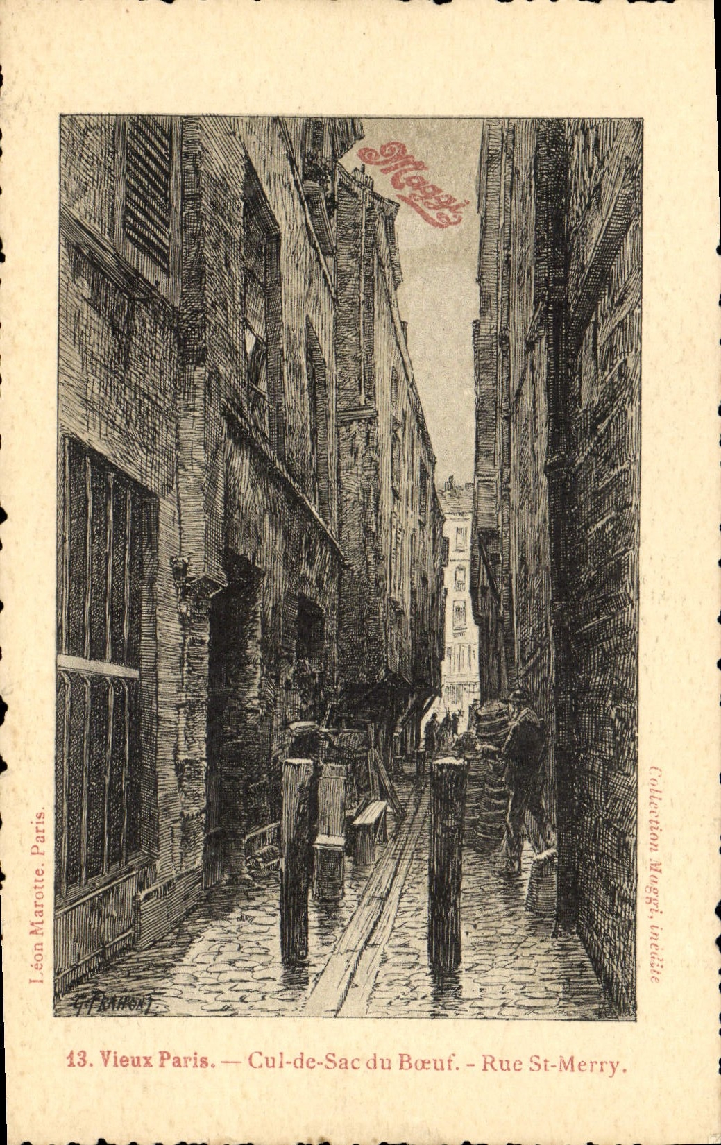 VINTAGE POSTCARD Old Paris Bottom Of Bag Of the Ox street St Merry Maggi Publicity