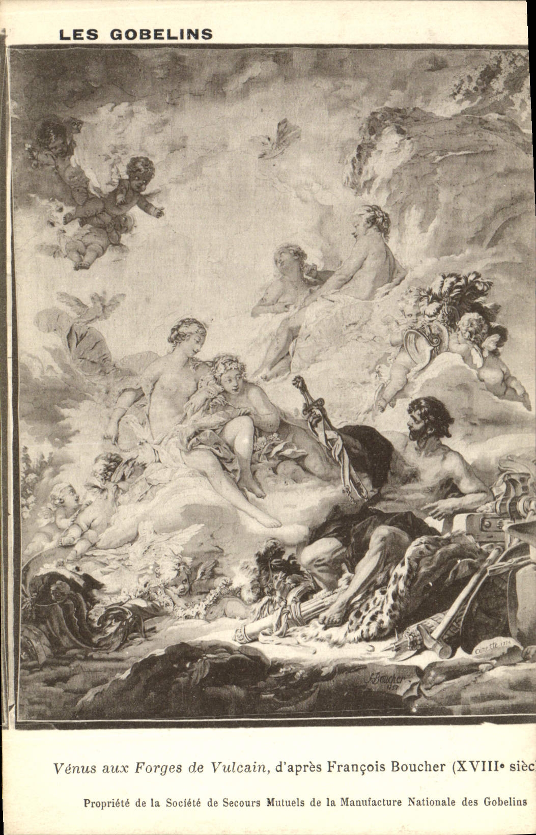 Los Goblins de la POSTAL de la VENDIMIA vienen a los molinos de la forja de Vulcan según el museo de París del carnicero de François