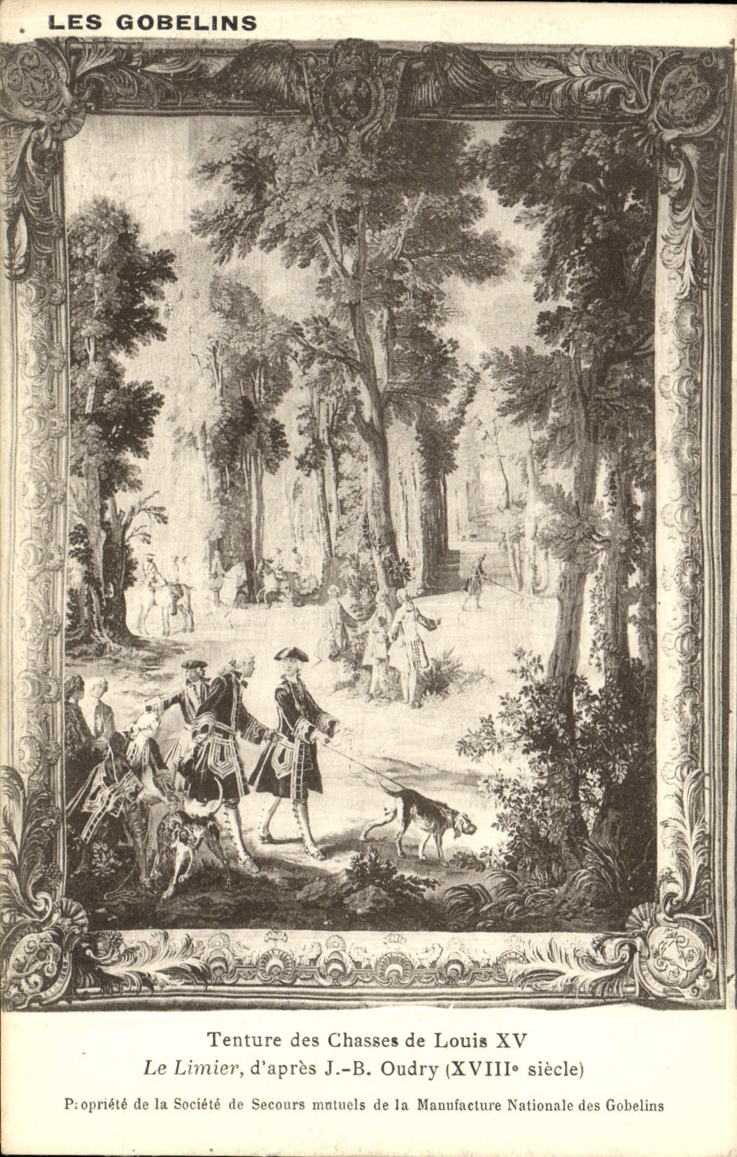 POSTAL de la VENDIMIA el colgante de los Goblins de Huntings del Louis el sabueso según el museo de Oudry París