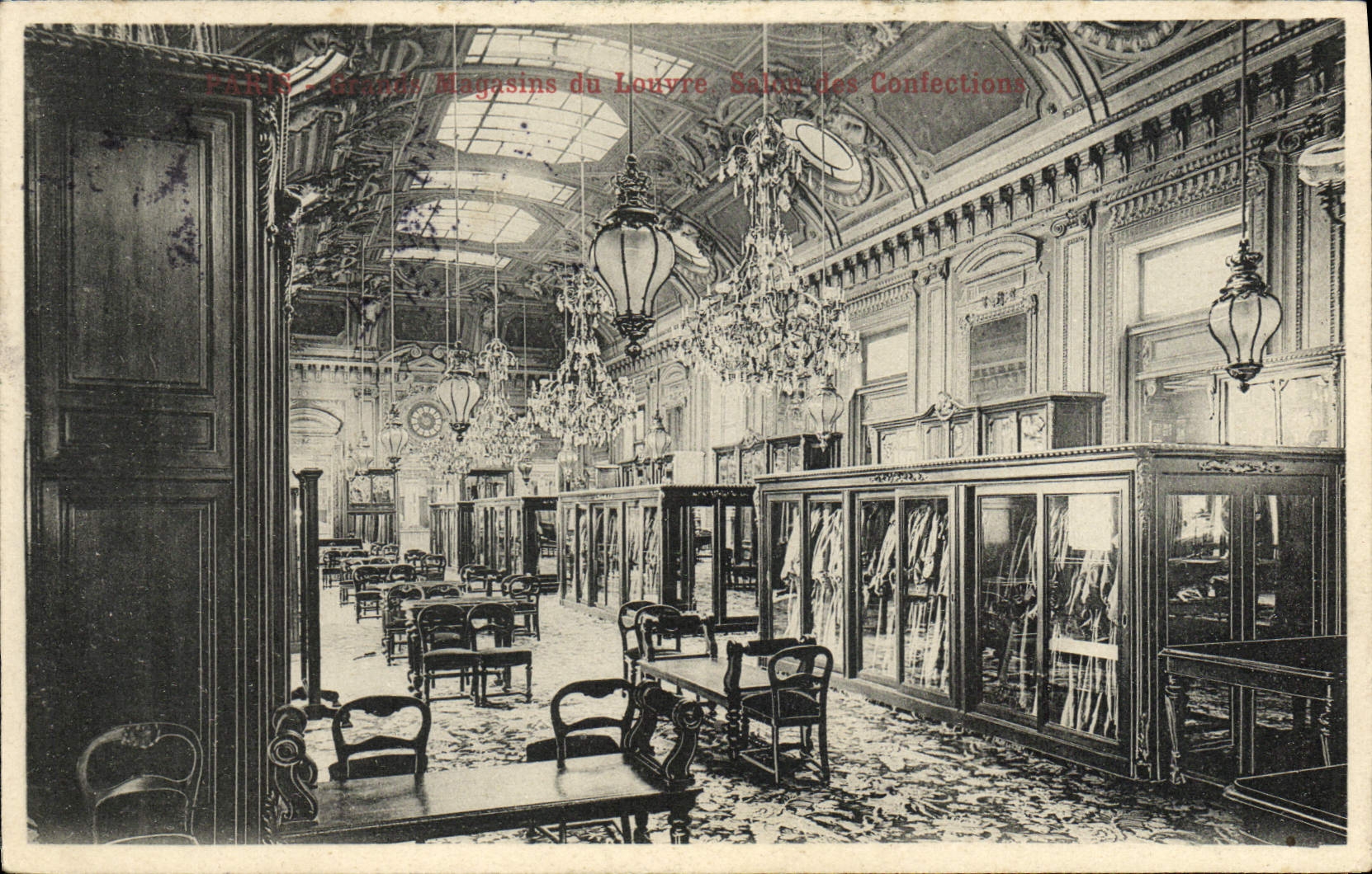 VINTAGE POSTCARD Paris Stores Of Louvre Living room of the clothes industries