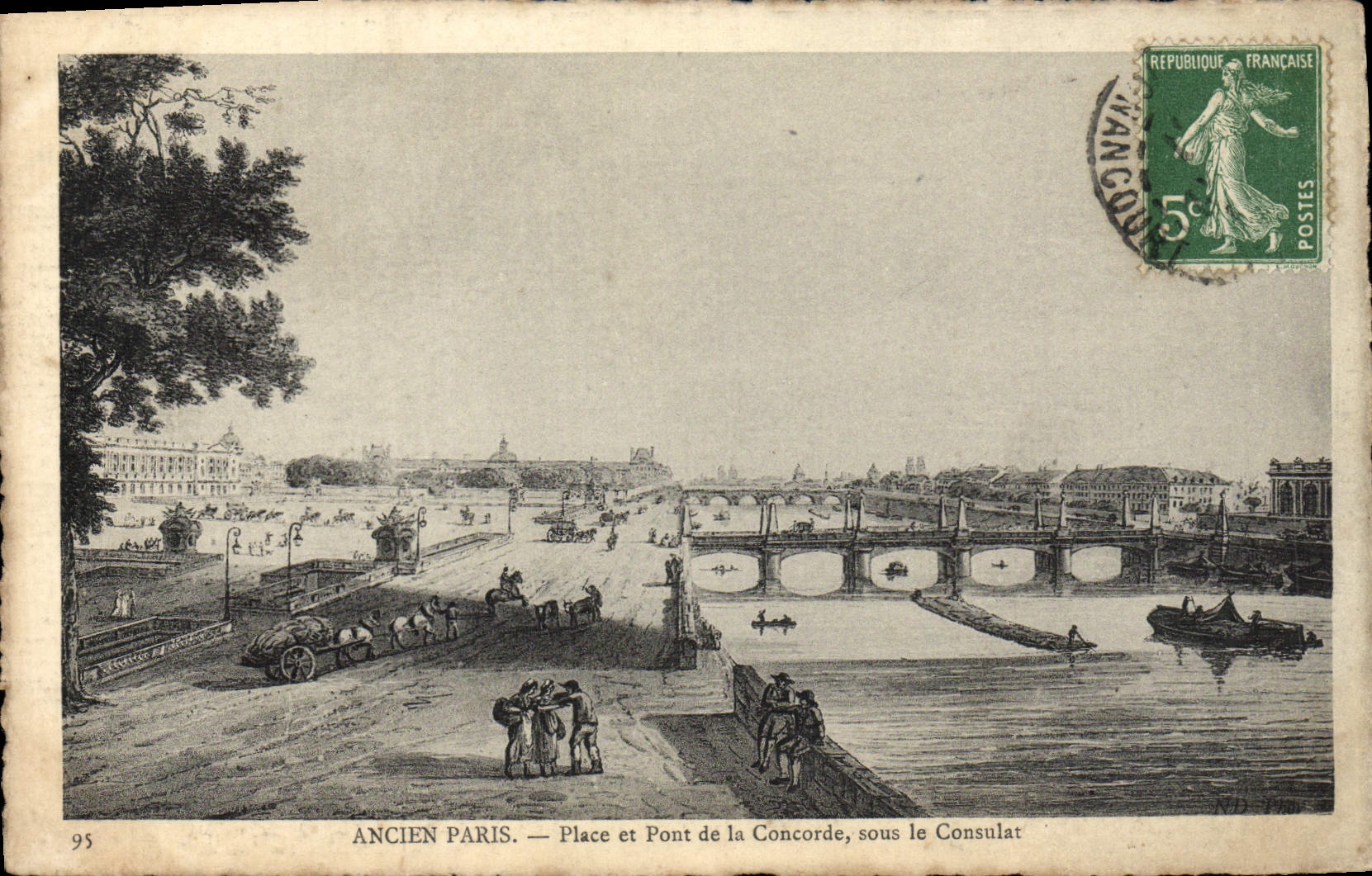 VINTAGE POSTCARD Ancien Paris Places And Bridge Of the Harmony Under the Consulate