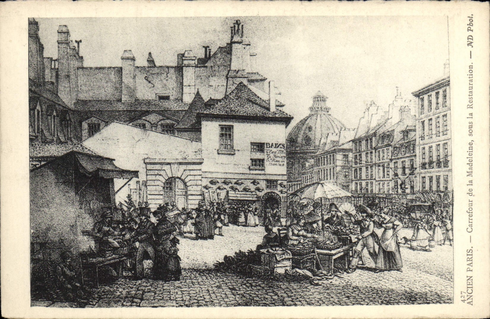 VINTAGE POSTCARD Old Paris Crossroads Of Madelaine Under the Restoration
