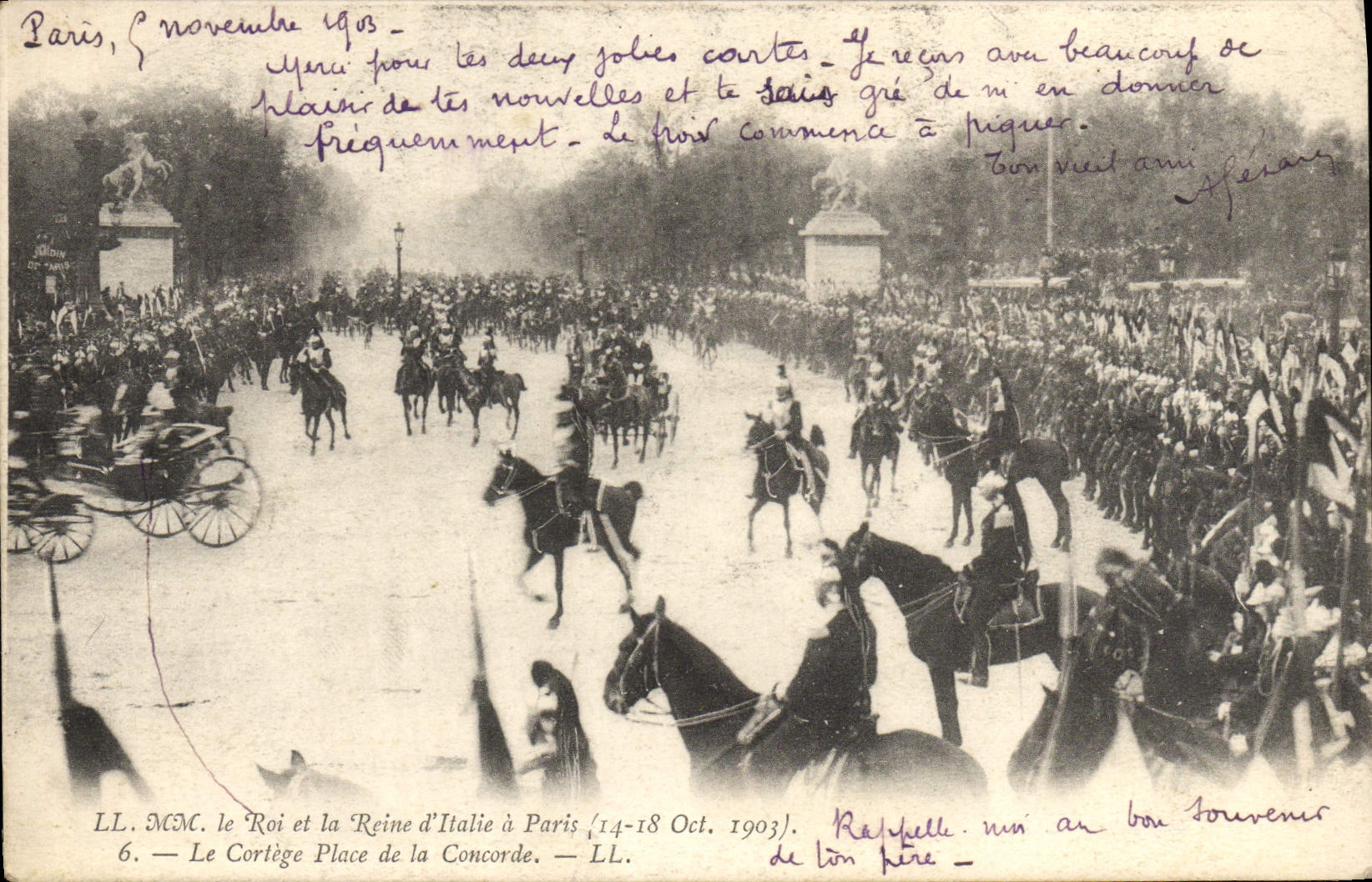 VINTAGE POSTCARD the King And the Queen of Italy have Paris the Procession Places Harmony