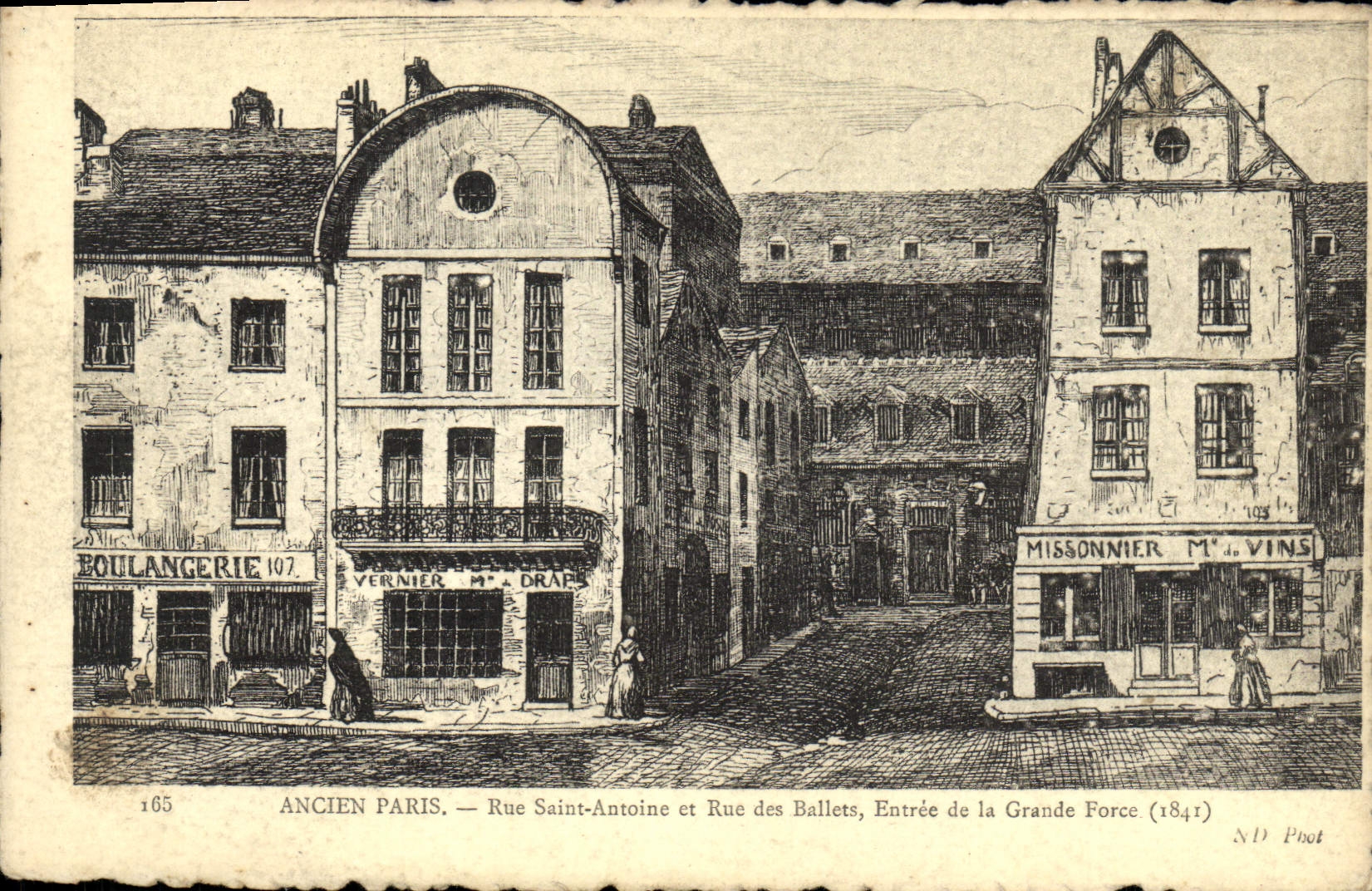 VINTAGE POSTCARD Old Paris Street Saint Antoine And Street Of the Ballets Entered Of the Great Force 1841