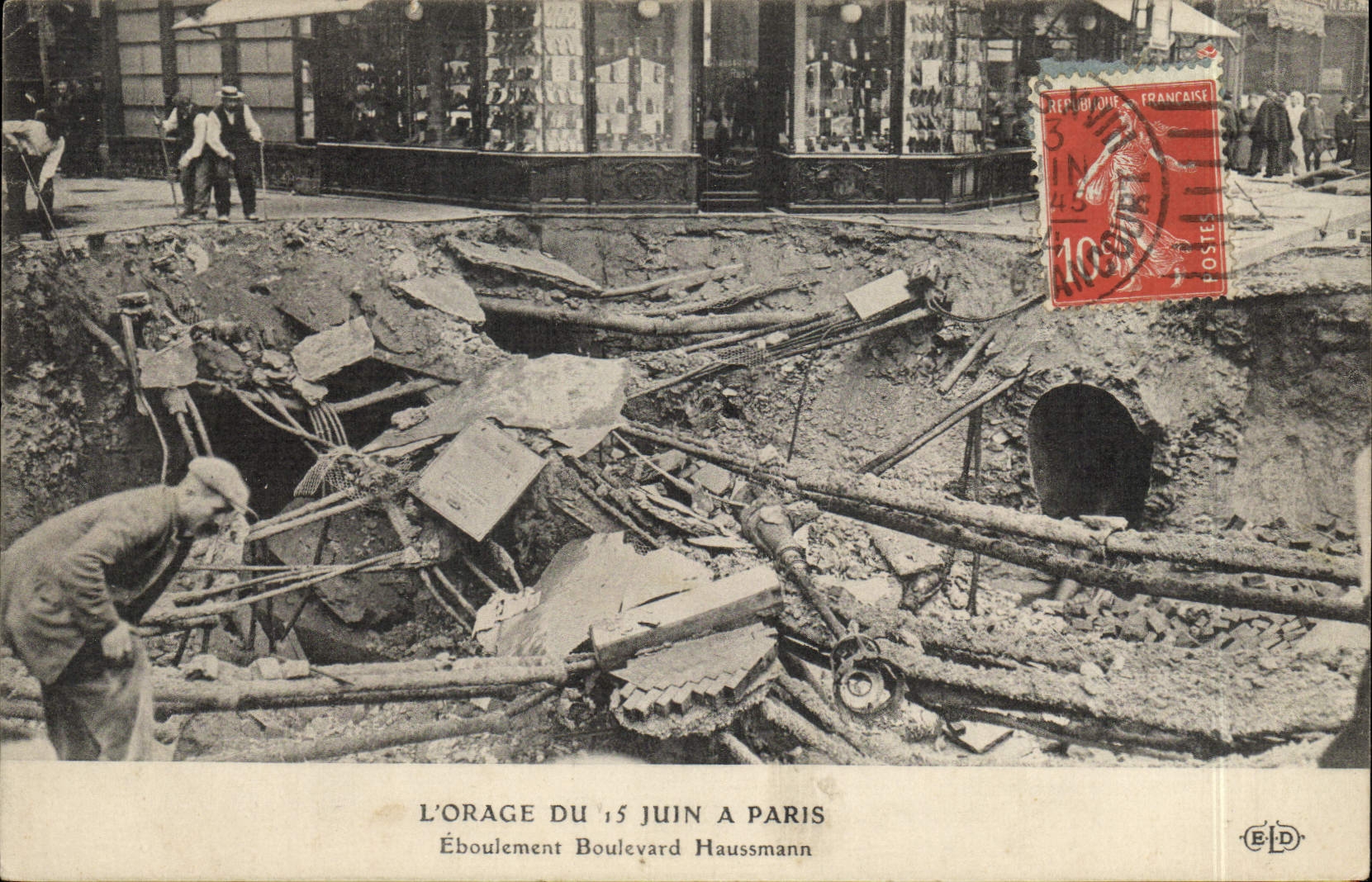 VINTAGE POSTCARD the Storm Of June 15th has Paris Eboulement Haussmann Boulevard