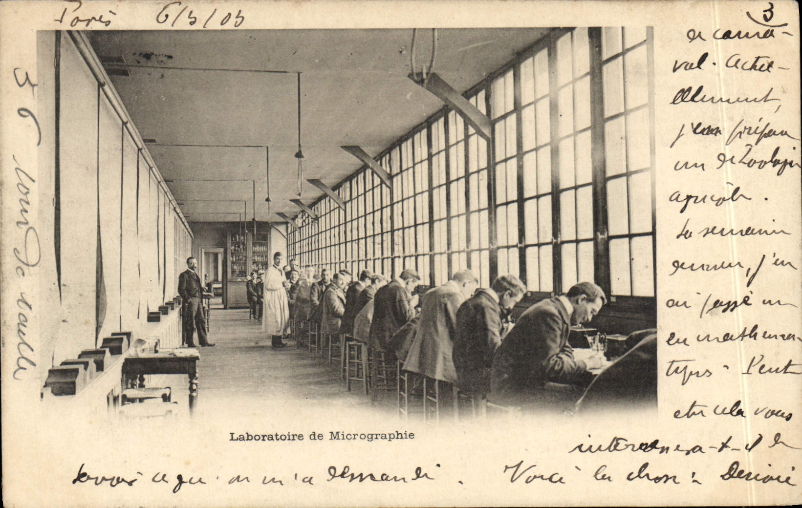 Laboratorio de París de la POSTAL de la VENDIMIA de la micrografía