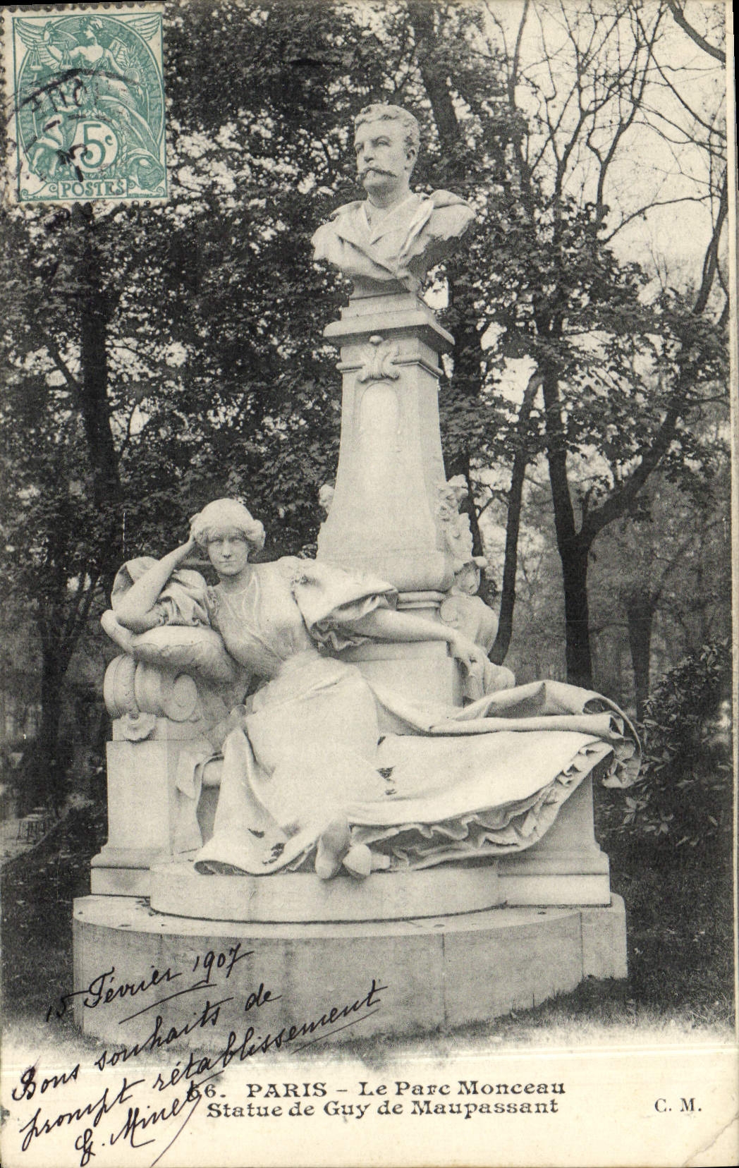 CPA Paris Le Parc Monceau Statue De Guy De Maupassant
