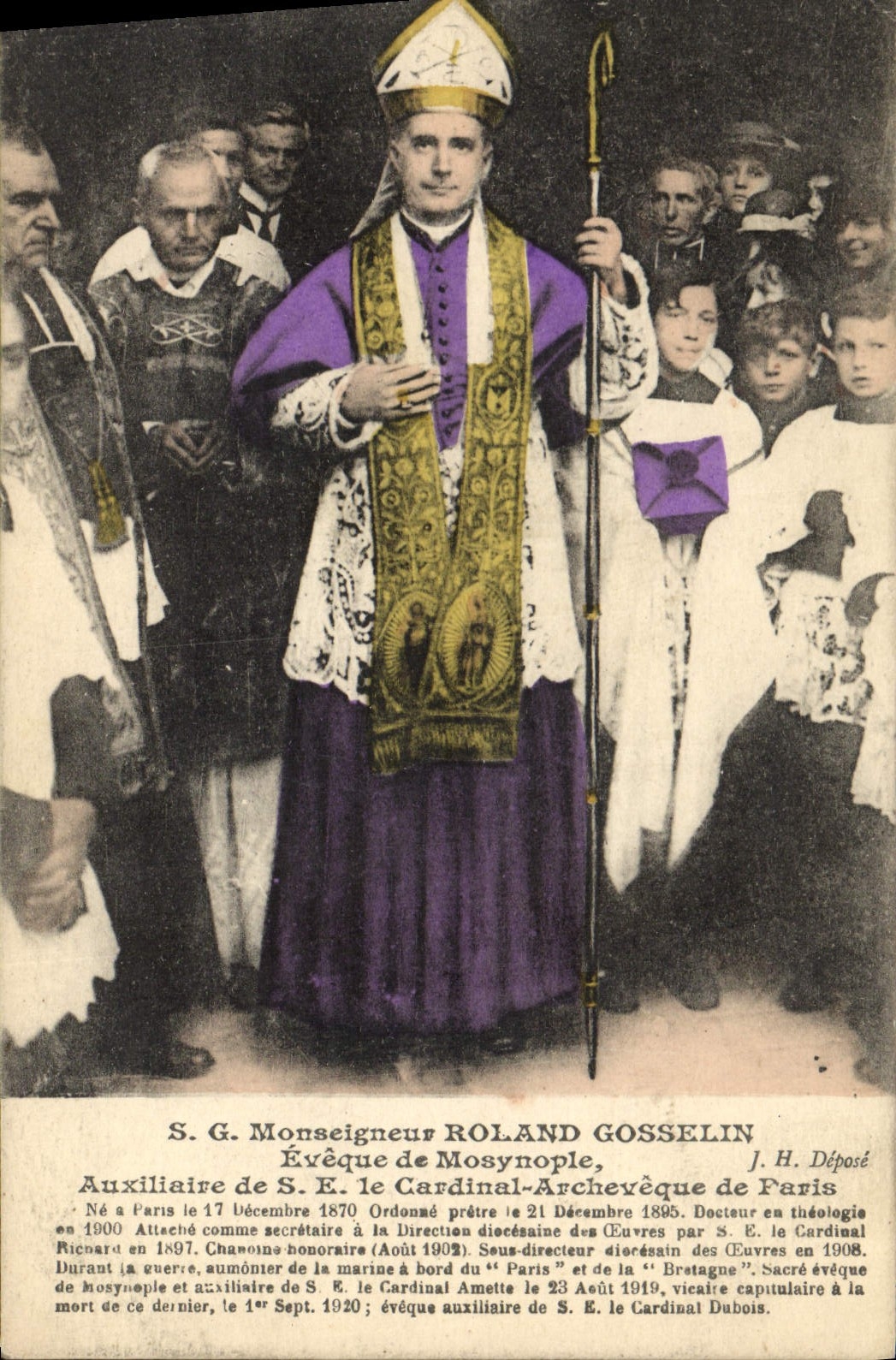 Monseigneur Rolando Gosselin Auxiliary Obispo De Mosynople Of de la POSTAL de la VENDIMIA el arzobispo cardinal Of París