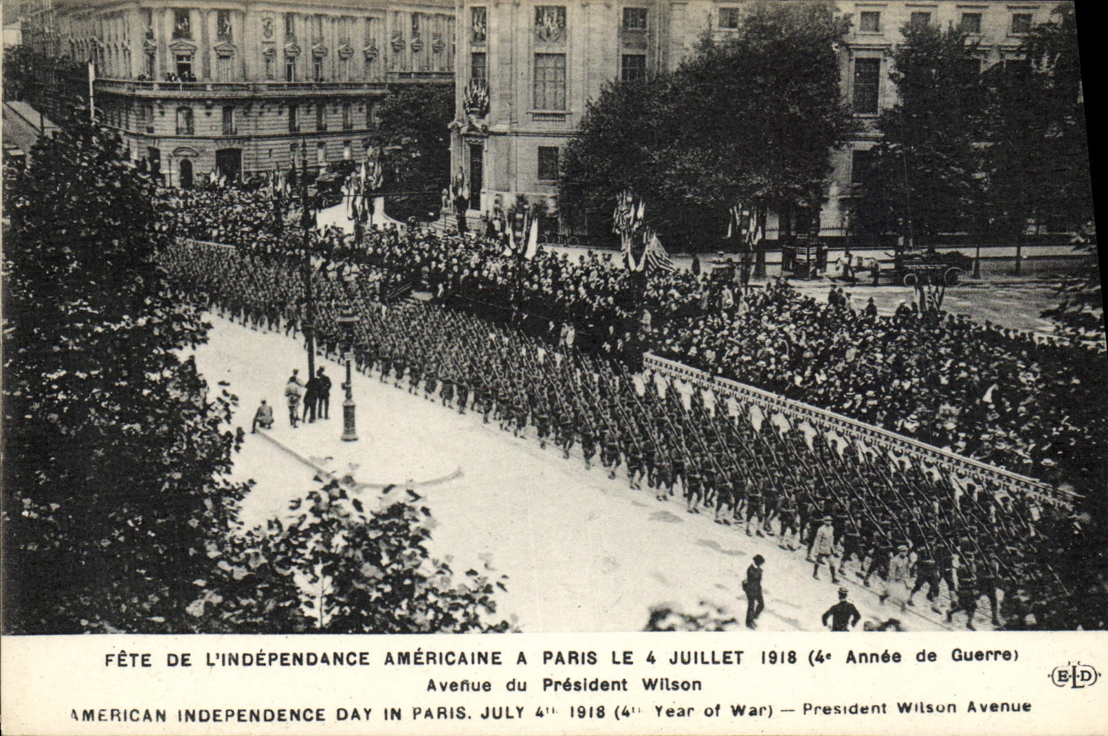 VINTAGE POSTCARD Paris Fete American Independence has Paris the Avenue on July 4th, 1918 Of President Wilson Militaria